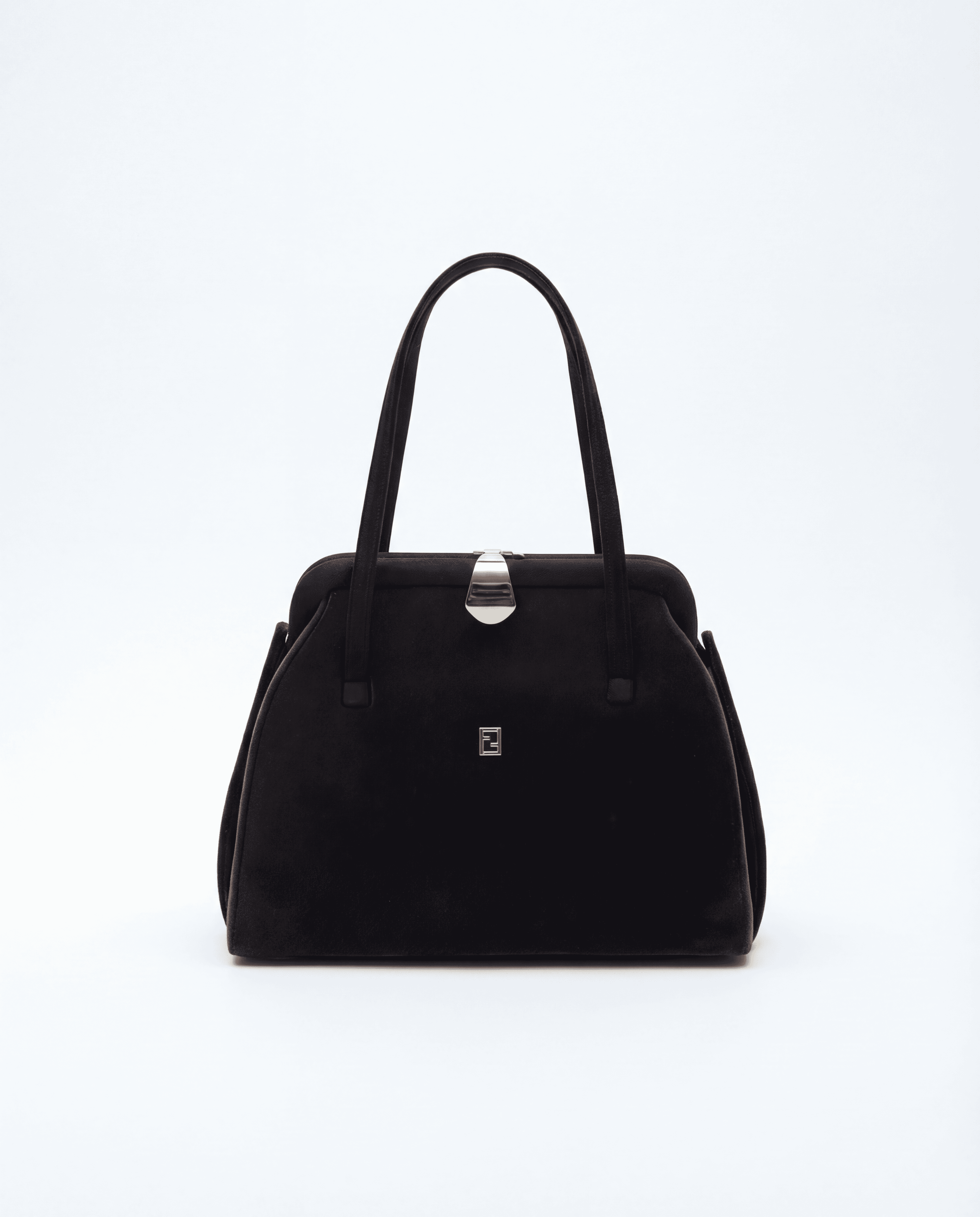 Vintage Fendi 1980s bag with chocolate brown velvet and structured gold frame top handle