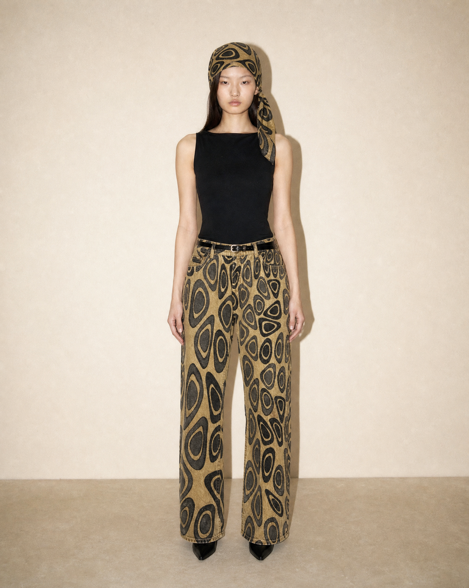 ARCHIVAL S/S 2003 Roberto Cavalli Denim Jeans and Headscarf Set