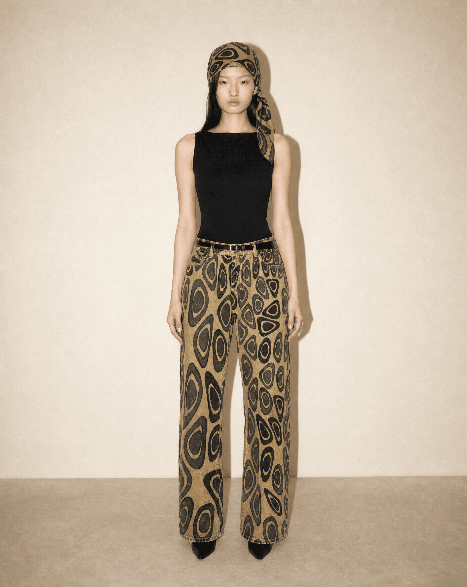 ARCHIVAL S/S 2003 Roberto Cavalli Denim Jeans and Headscarf Set.