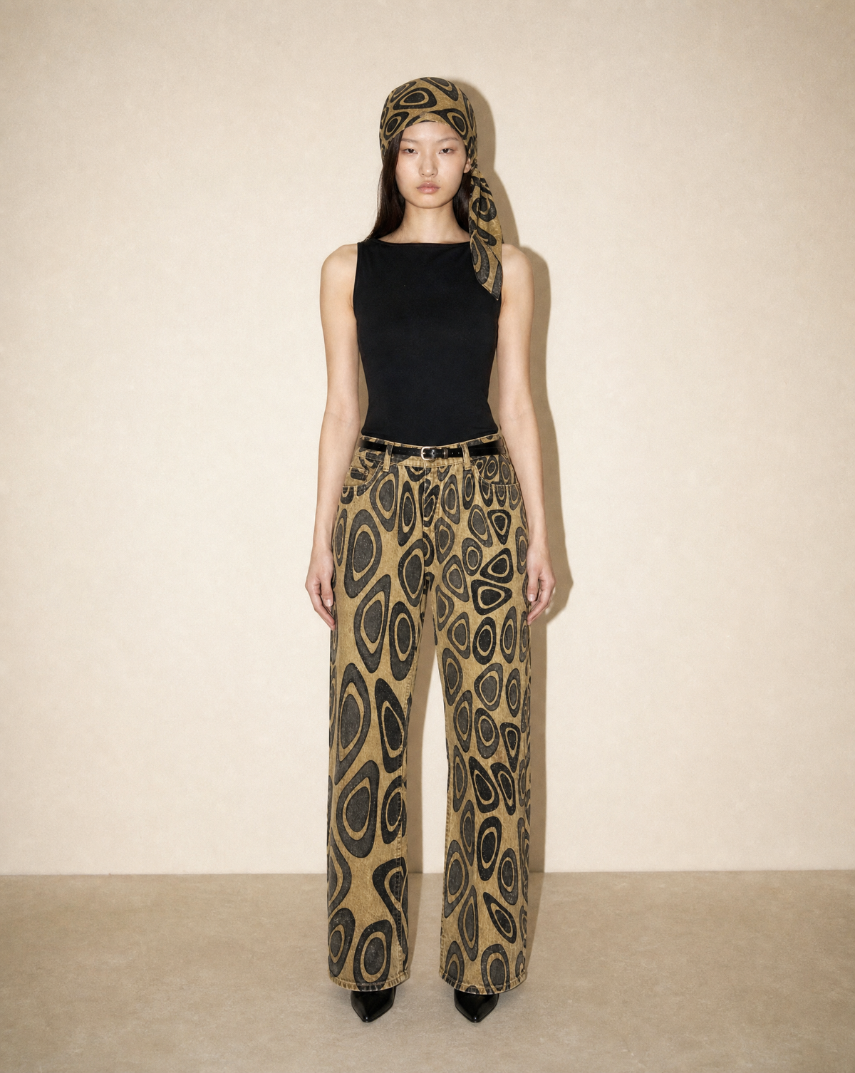 ARCHIVAL S/S 2003 Roberto Cavalli Denim Jeans and Headscarf Set.