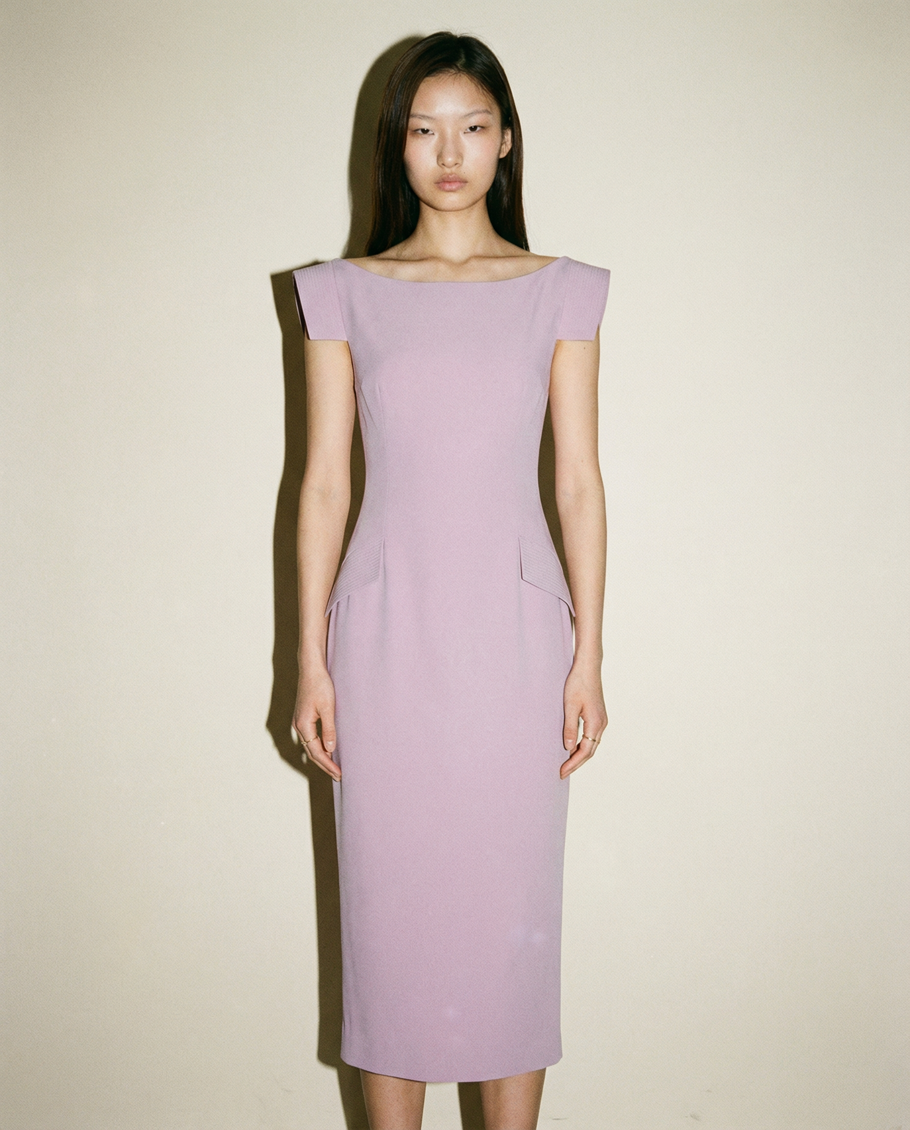 John Galliano era Rose Pink Tailored Midi Dress with Structured Sleeves