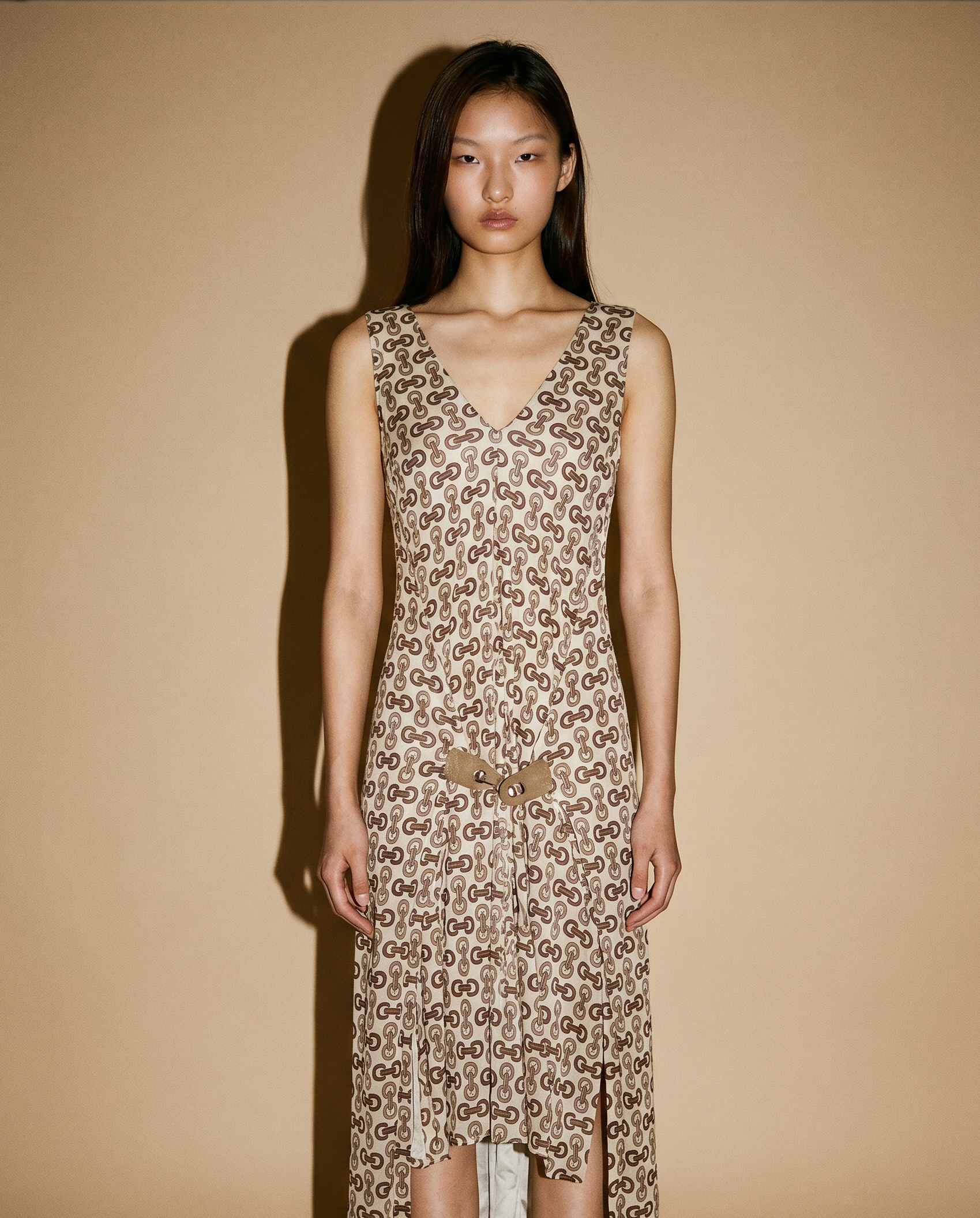 Tom Ford Gucci runway dress in beige silk jersey with plunging neckline