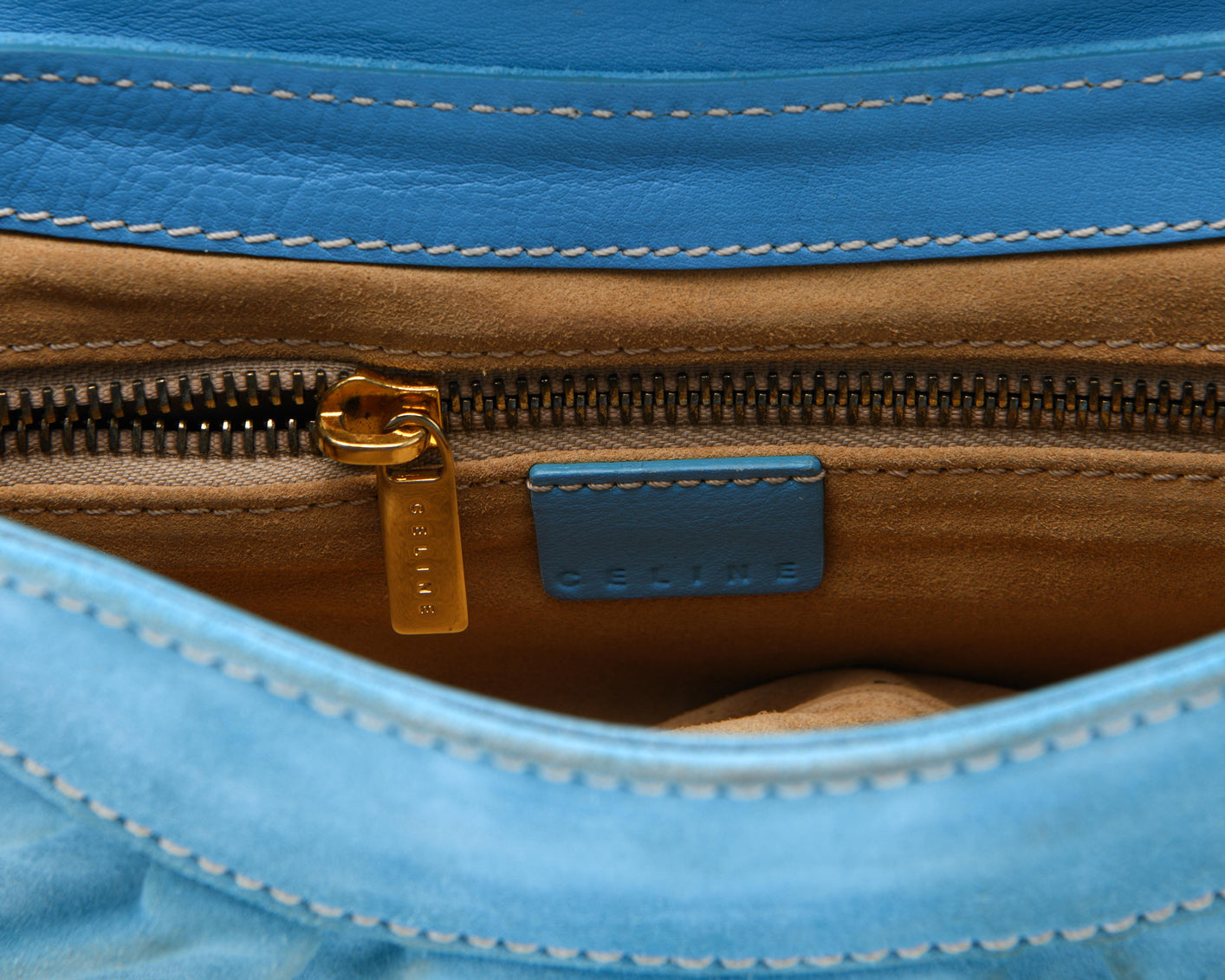 Celine early 2000s blue suede handbag with western buckle and gathered design | designer vintage bag Mezzanotte Madrid