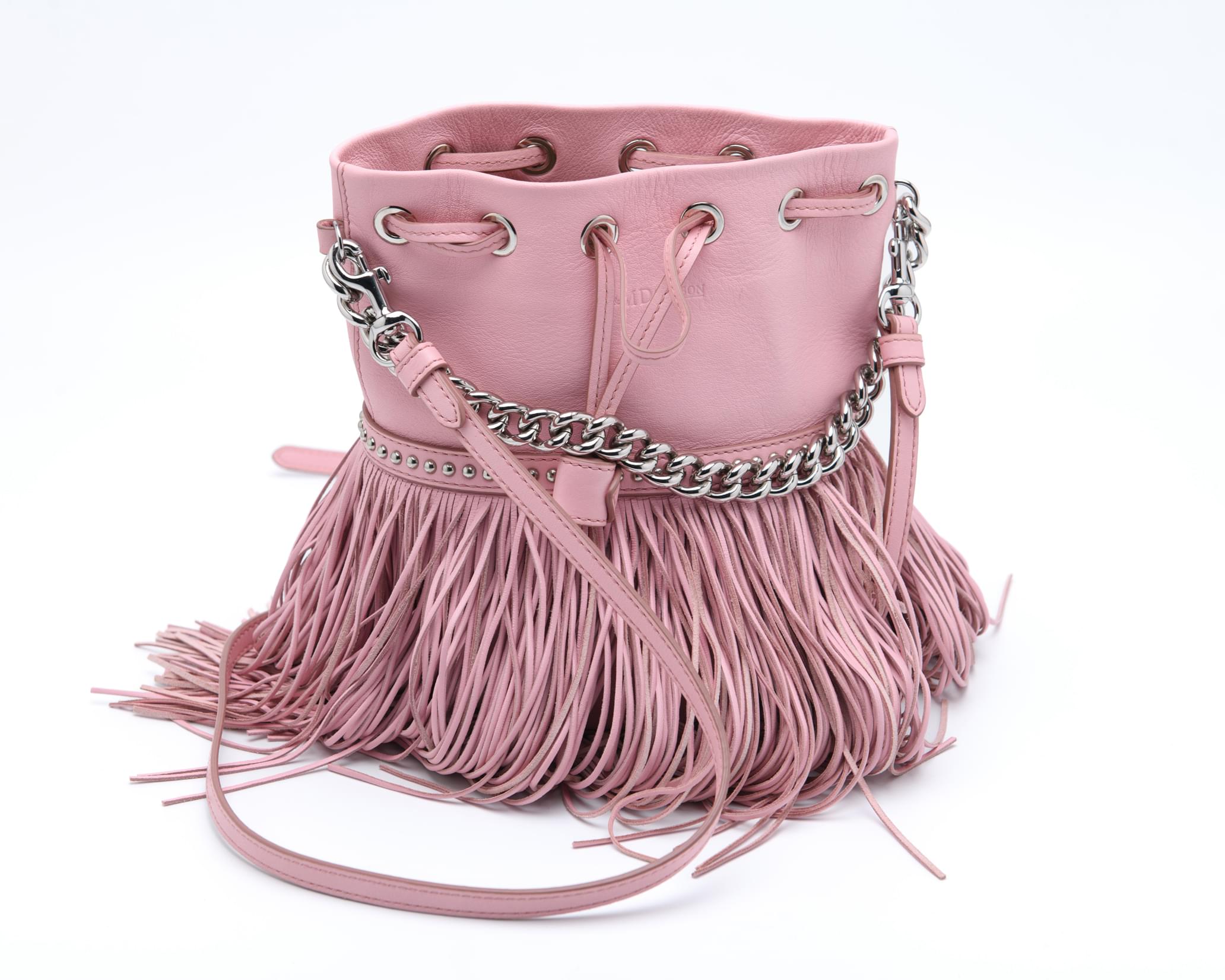 Fringe Carnival Mini bag in light pink leather with long tassel fringe and silver hardware Mezzanotte Madrid