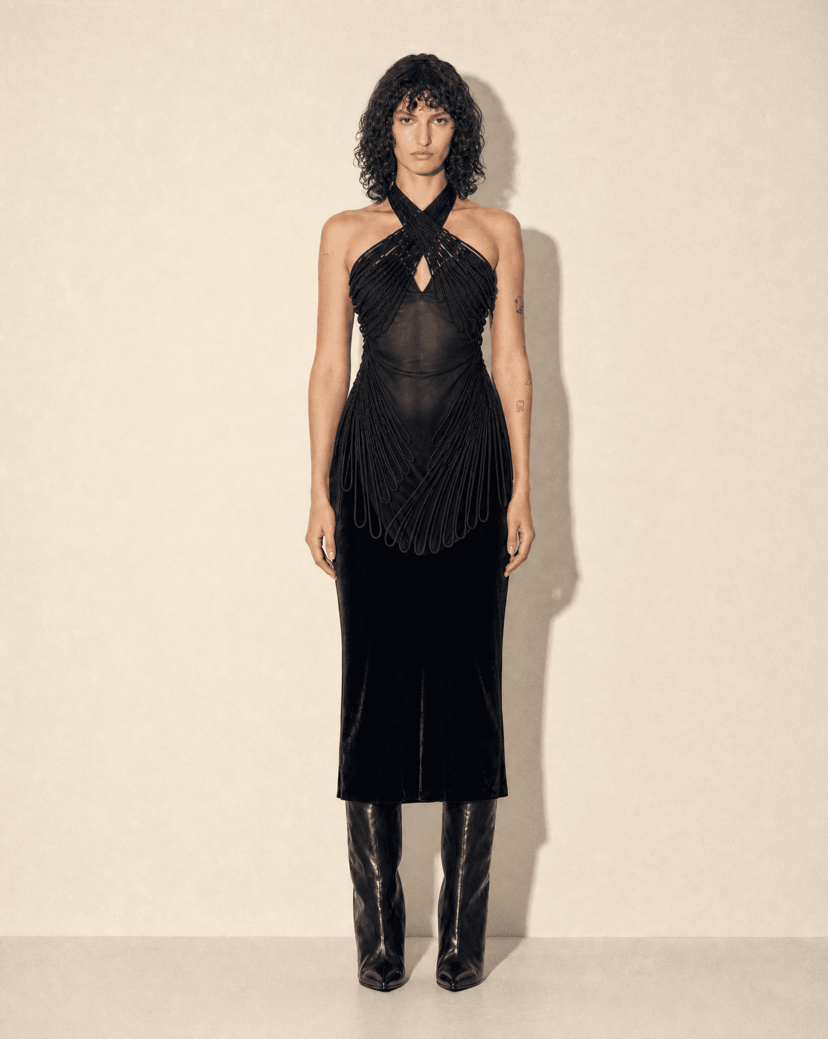 Jean Paul Gaultier x La Perla transparent Cage halter top in black Mezzanotte Archive