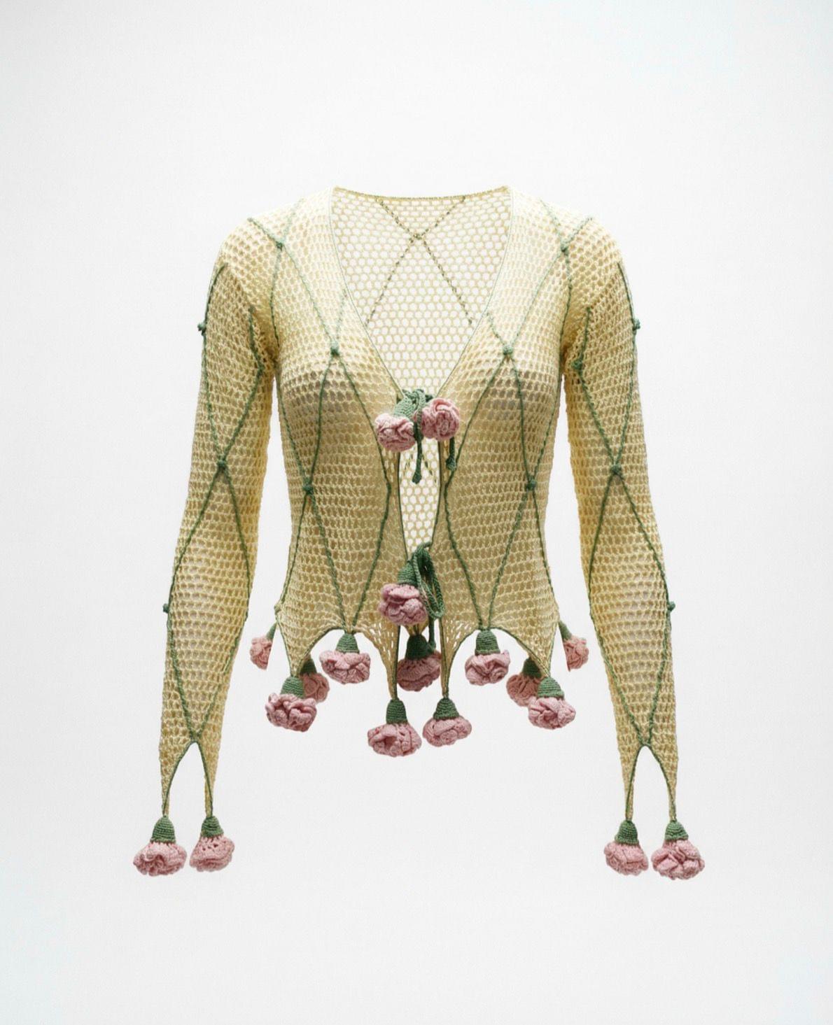 Vintage Moschino Cheap and Chic mesh knit top with floral appliqués