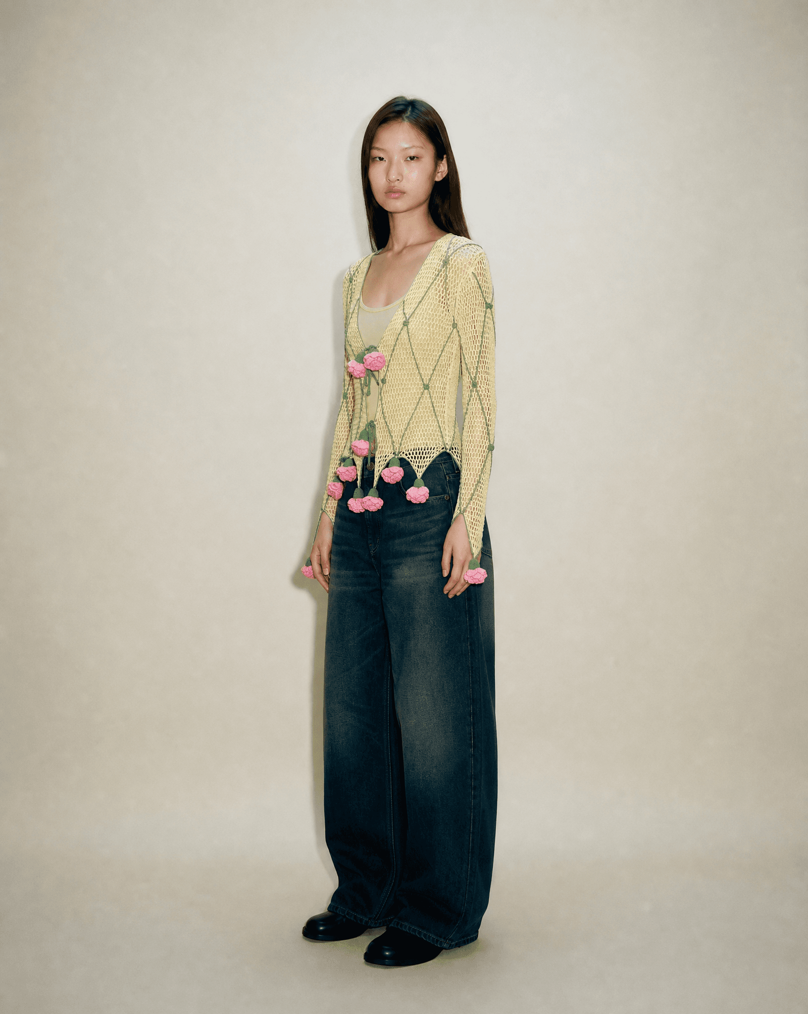 Archival Moschino crochet top with tie front and sculptural sleeves