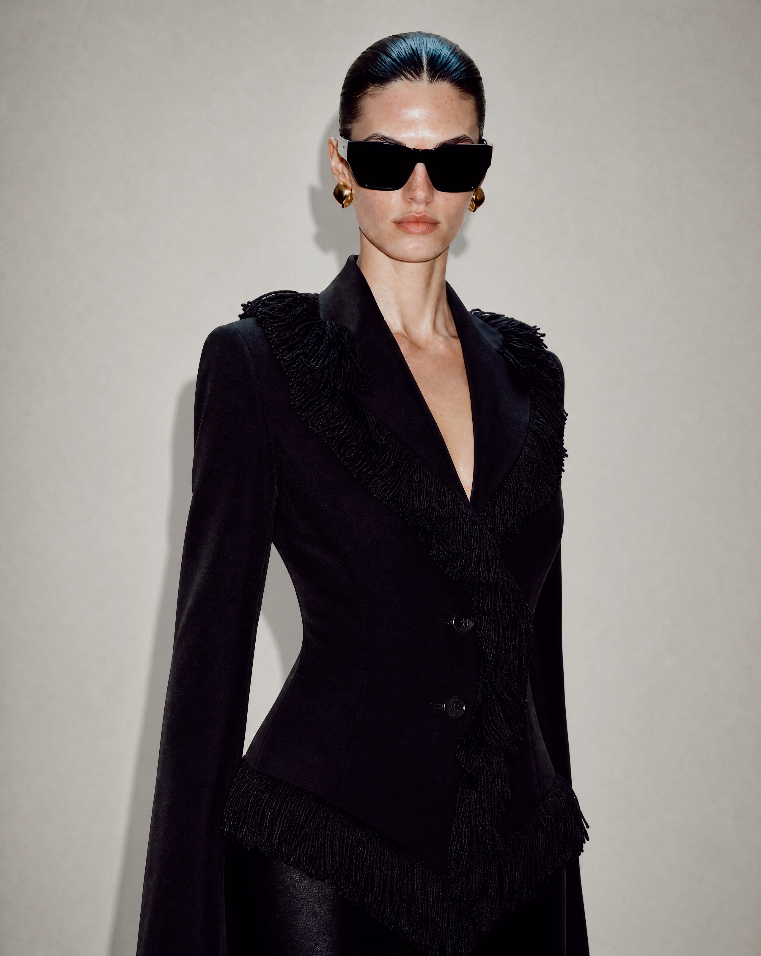 Moschino navy blazer with fringe trim and structured silhouette mezzanotte vintage archive