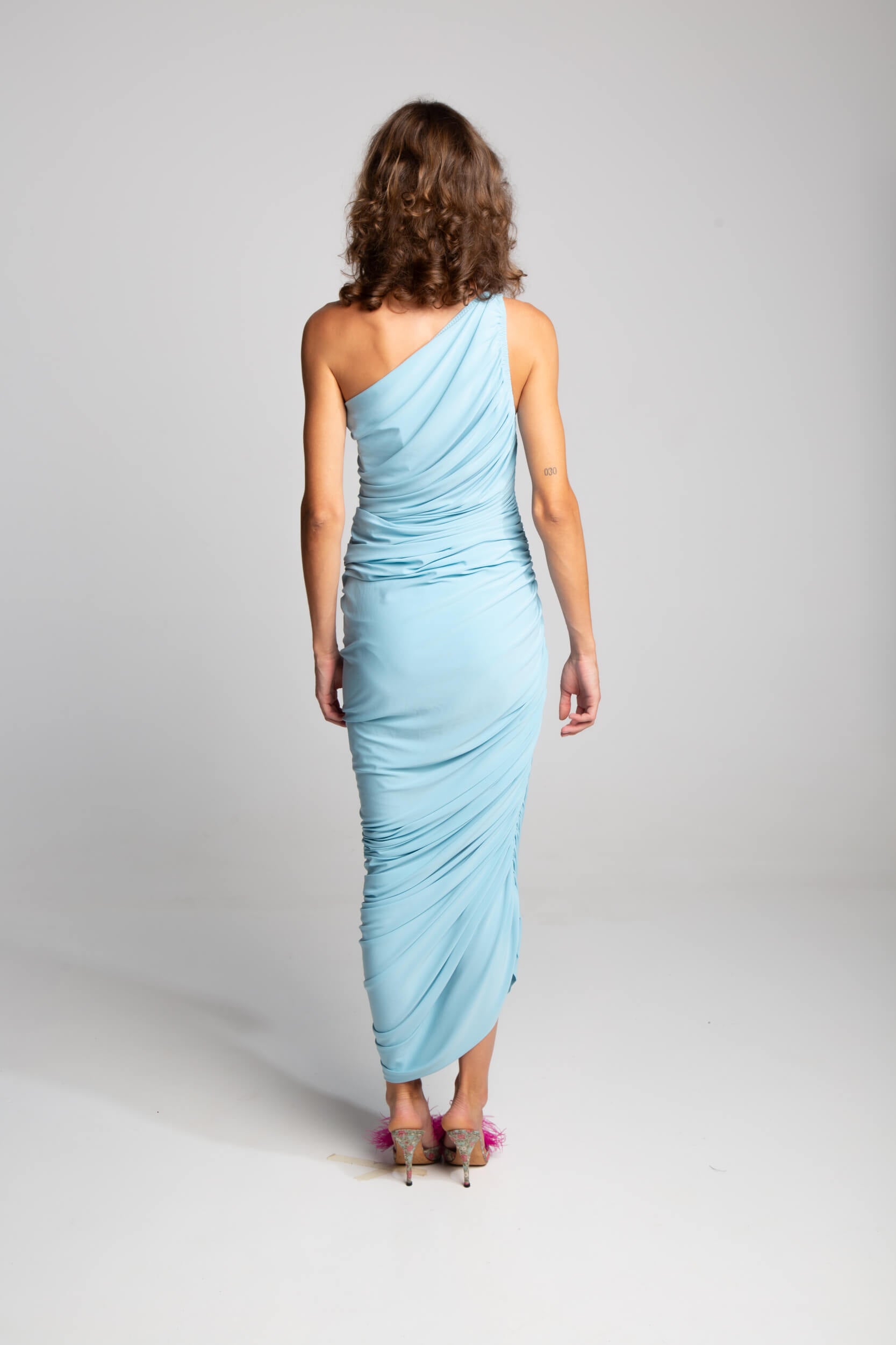 Ruched One‑Shoulder Midi Dress Contemporary