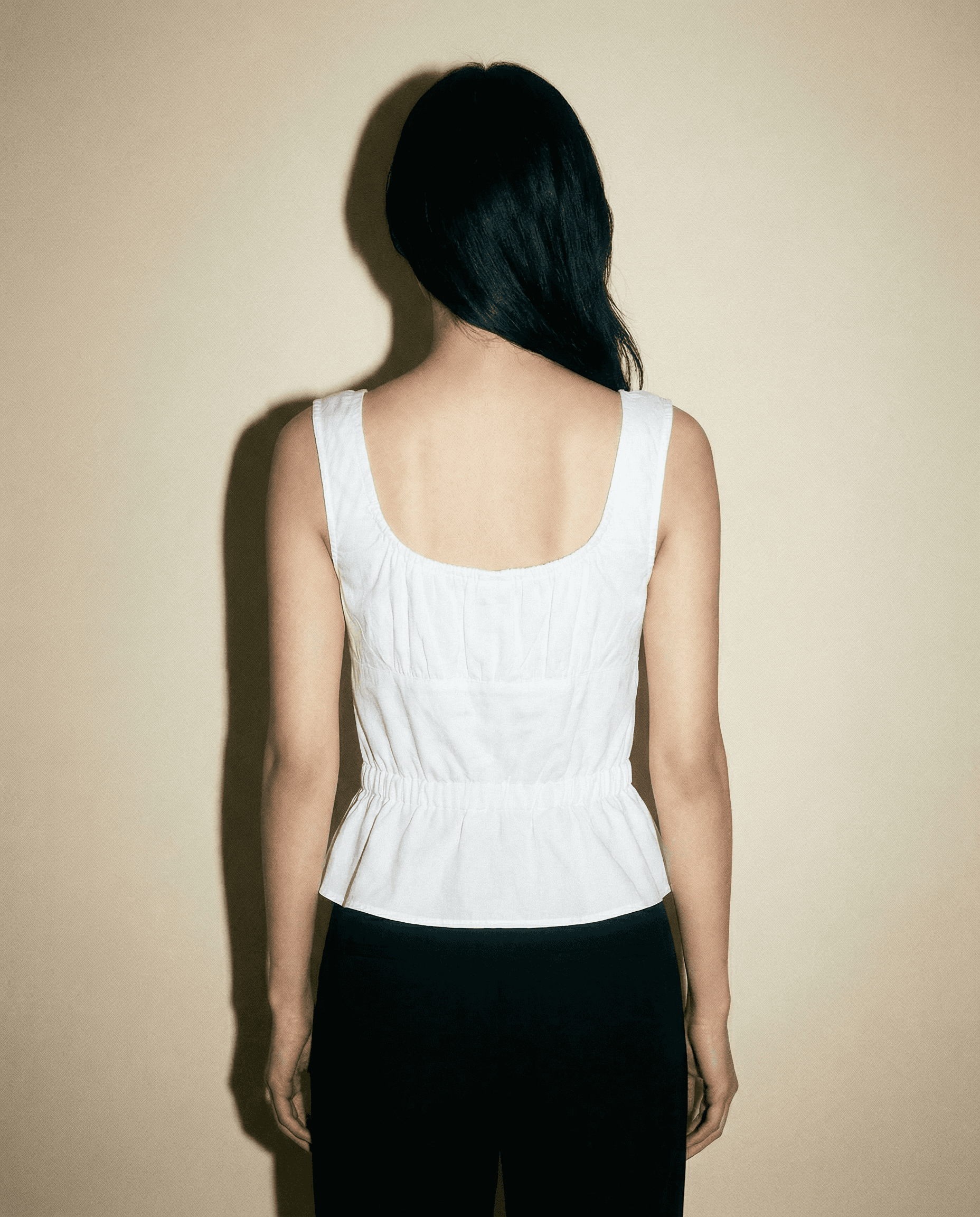 Prada cotton top with cinched waist and soft peplum hem minimalist vintage design