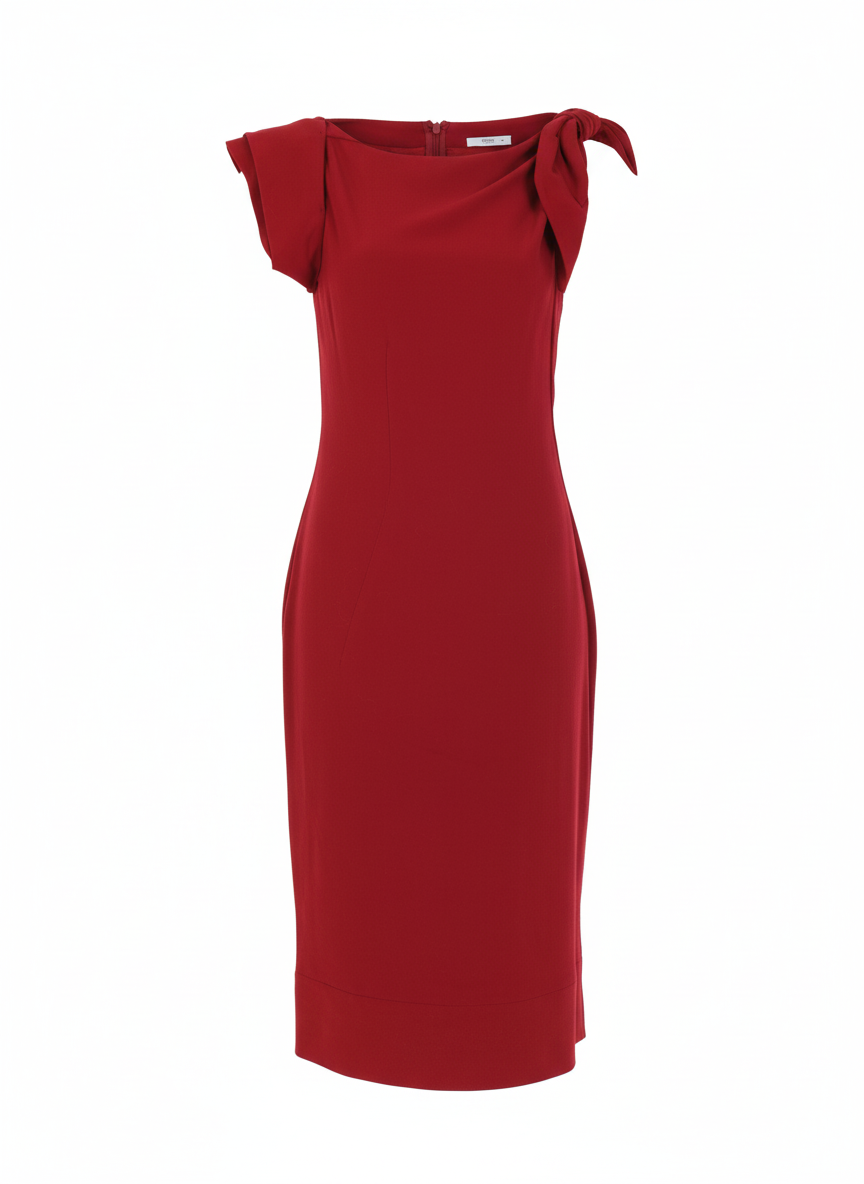 Prada red midi dress with shoulder bow detail and fitted waist archival designer piece