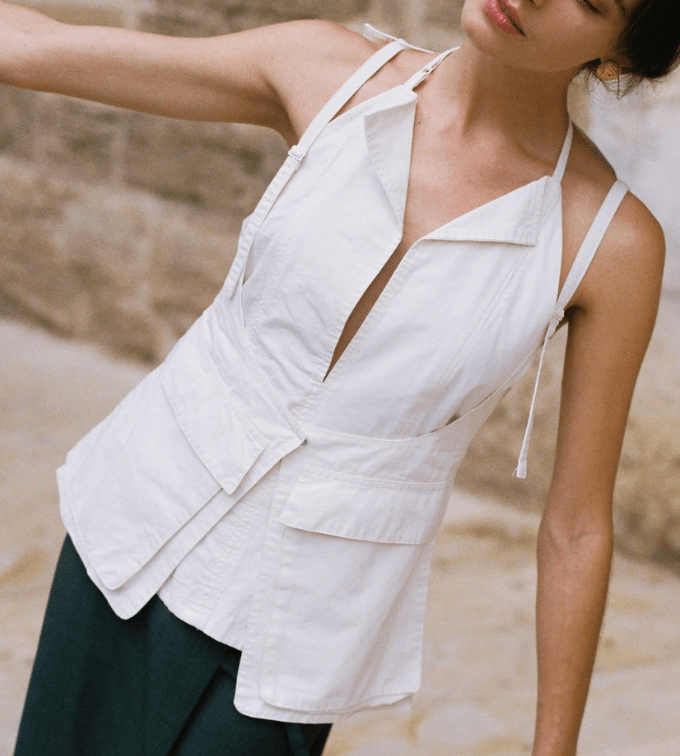 White tailored halter top with structured waist and flap pocket detail Jacquemus