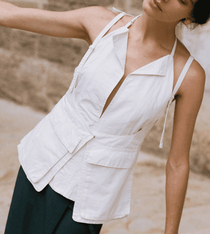 White tailored halter top with structured waist and flap pocket detail Jacquemus