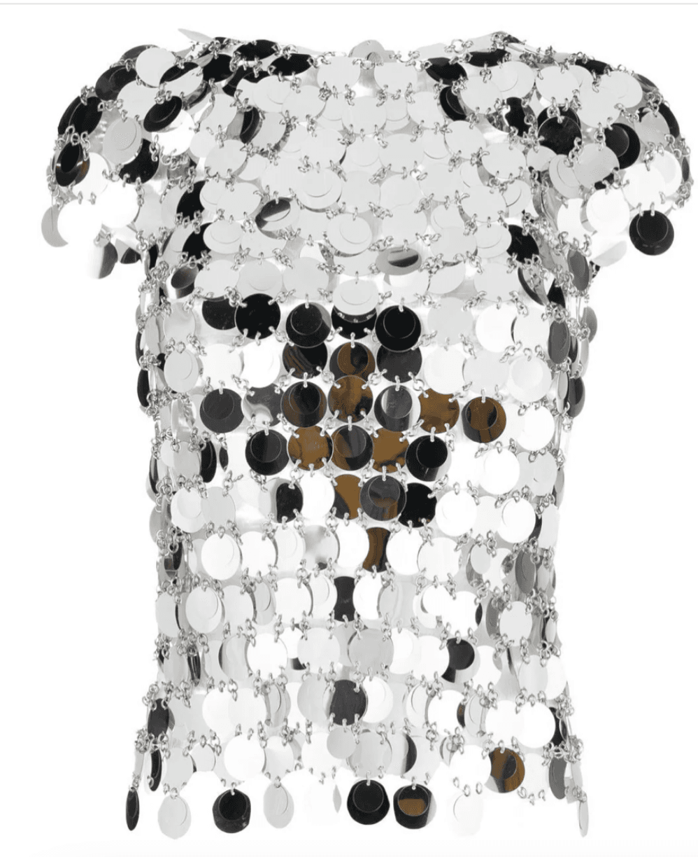Paco Rabanne style mirrored disc top with reflective surface