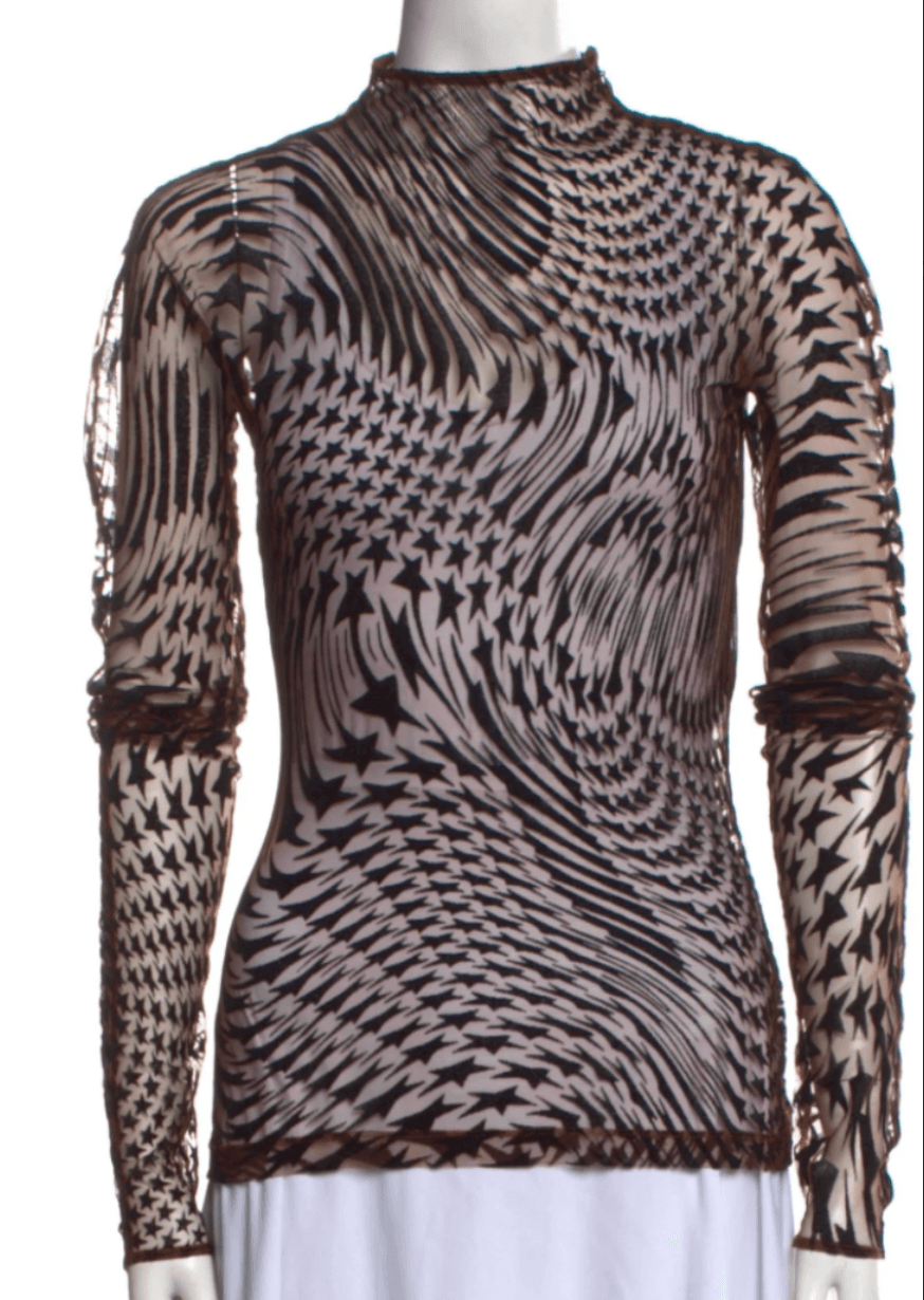 Sheer black mesh top with optical illusion star pattern Mugler