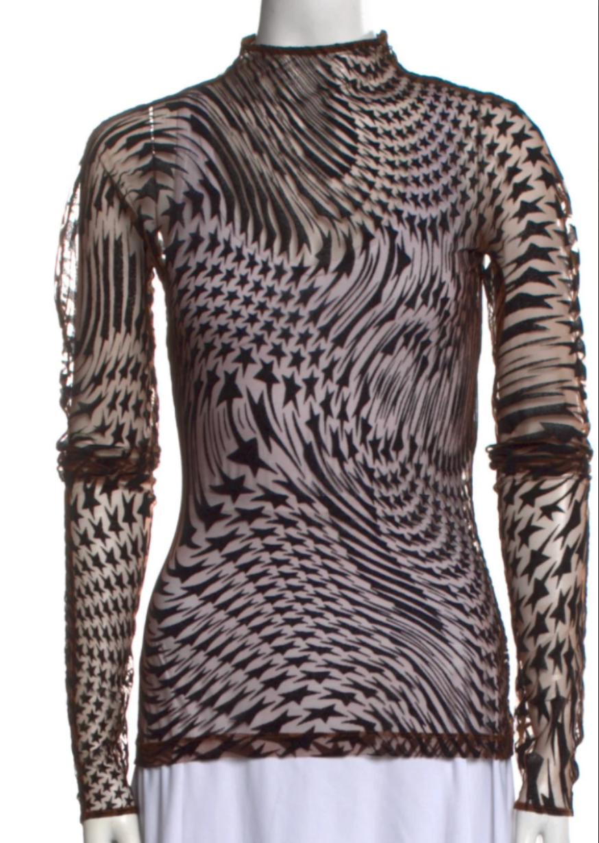 Sheer black mesh top with optical illusion star pattern Mugler
