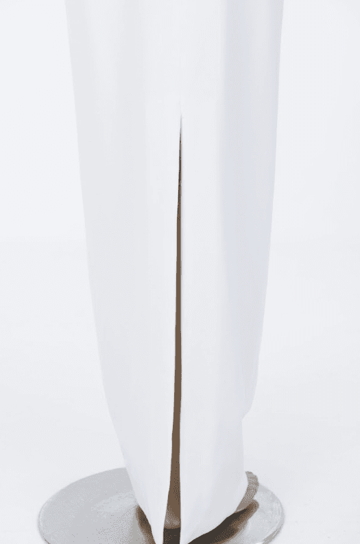 Modern bridal maxi dress with structured body-contouring fit