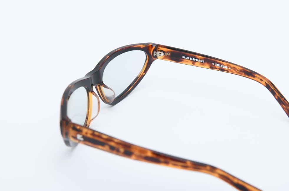 Cat-eye tortoiseshell optical frames with clear lenses | contemporary Blue Elephant glasses