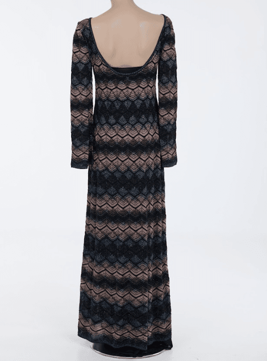 Black blue and rose zigzag maxi dress with open back detail