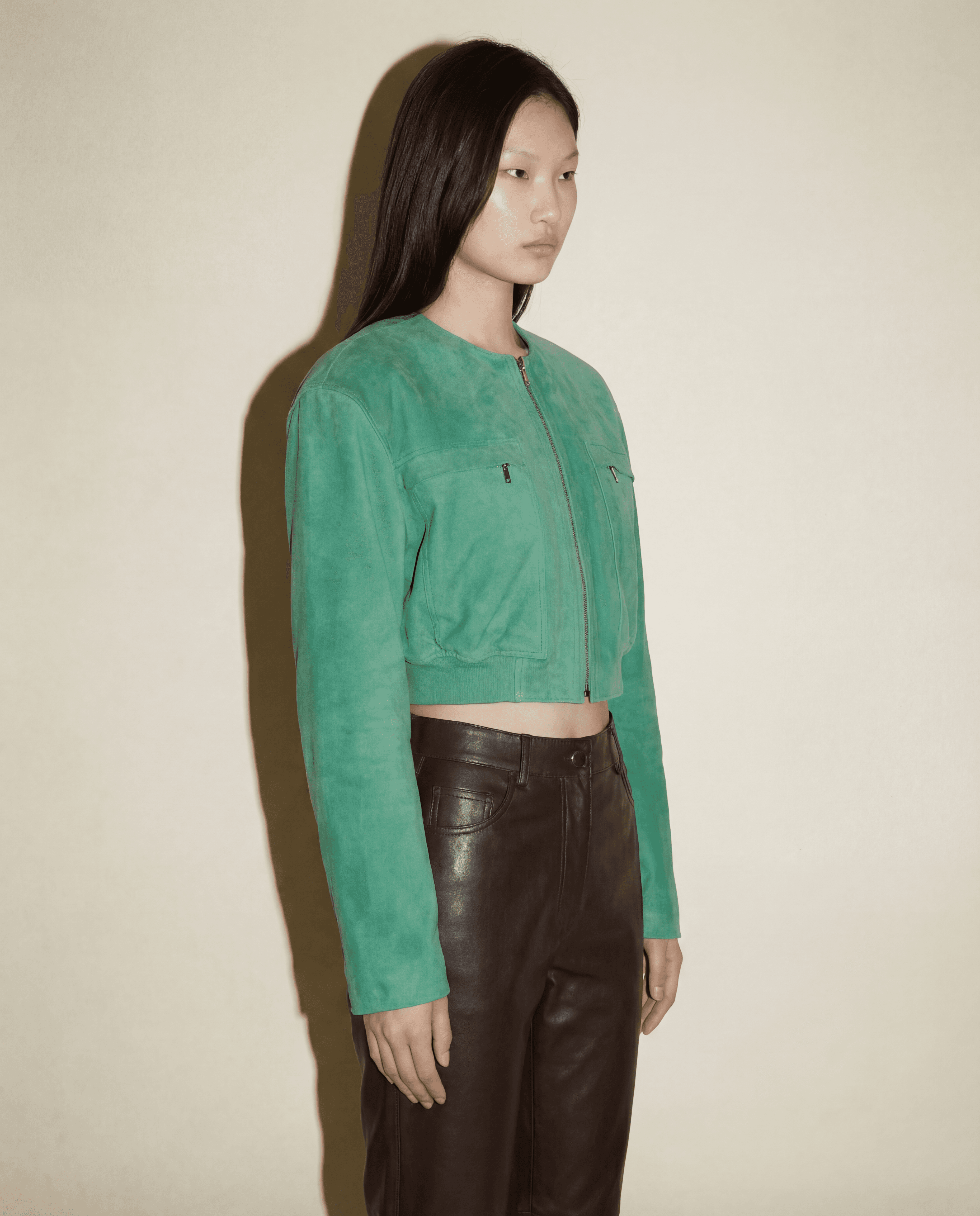 Versace 90s jacket with zip closure and structured suede finish