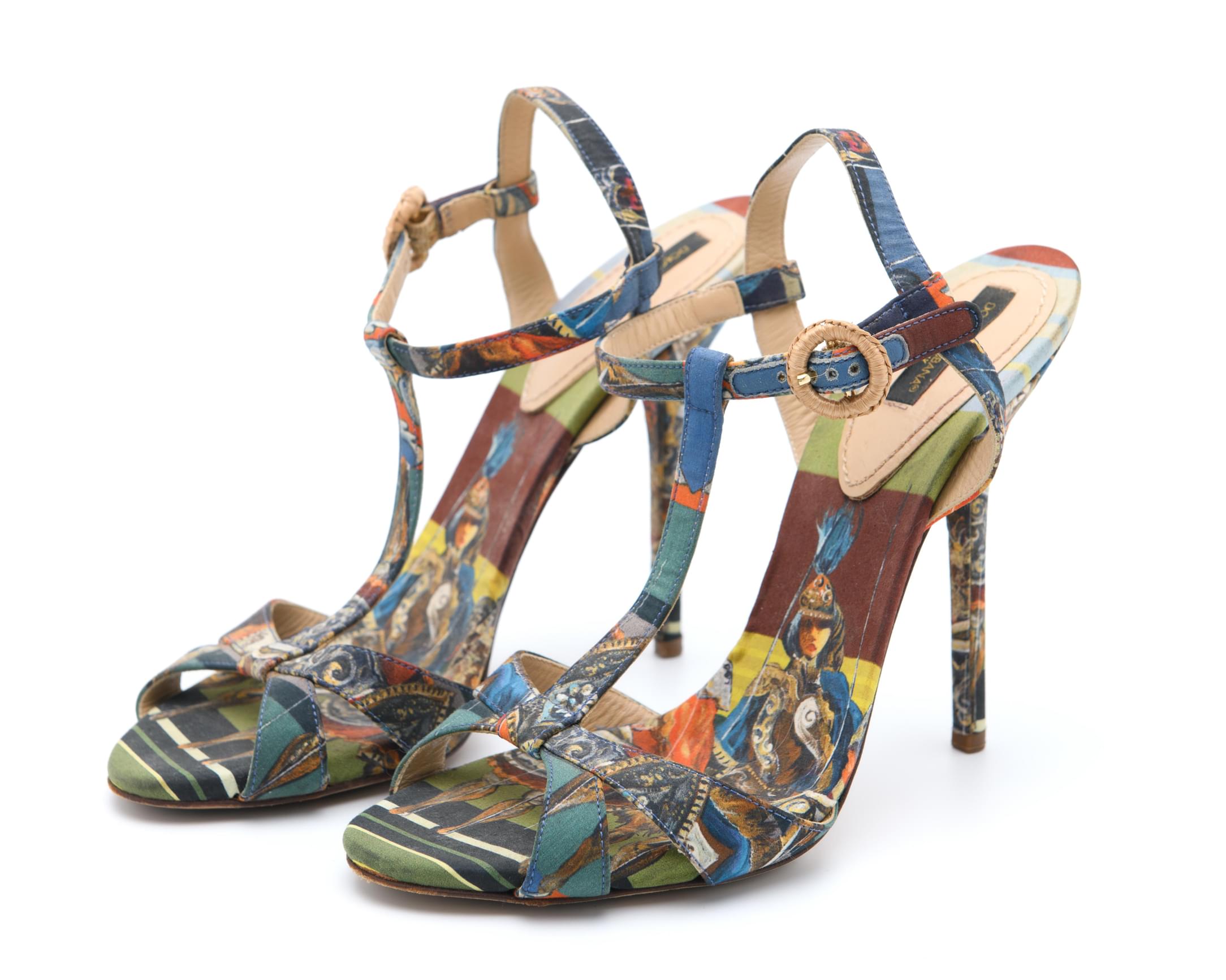 Vintage Dolce & Gabbana multicolour print high heel sandals — designer resale Mezzanotte Madrid