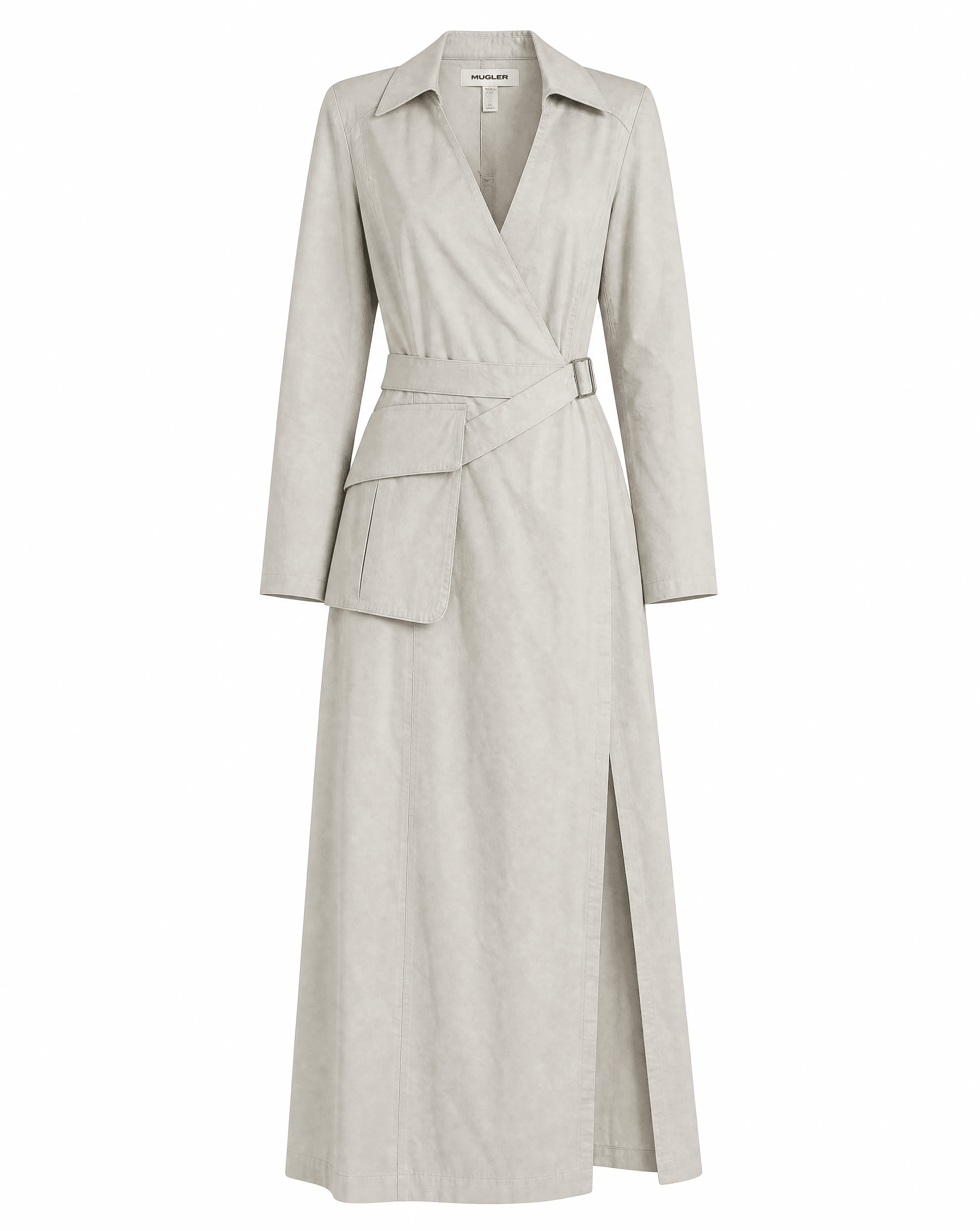 Vintage Mugler minimalist dress with collar and utility pocket mezzanotte