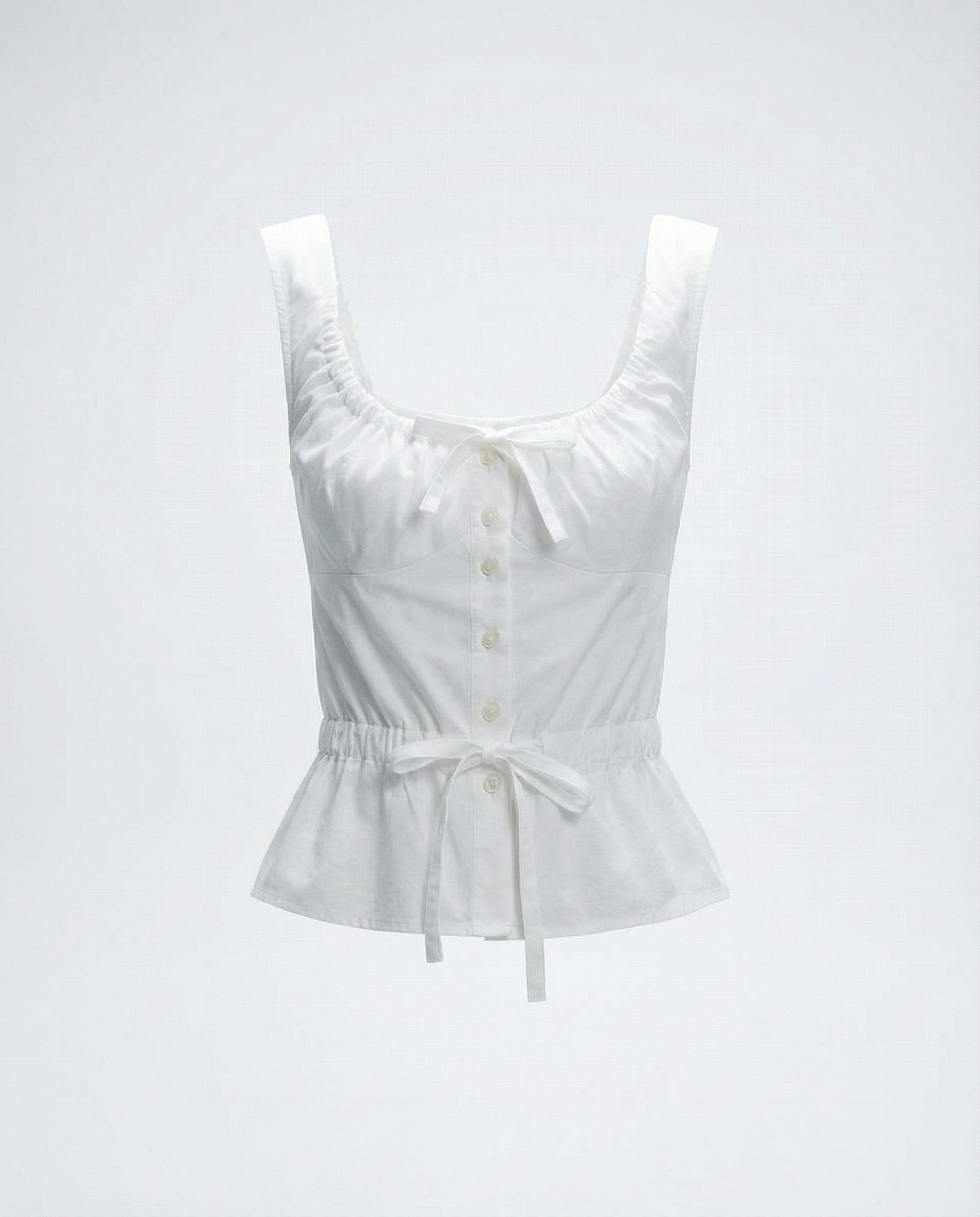 Prada vintage blouse in white cotton with gathered neckline and structured feminine mezzanotte resale