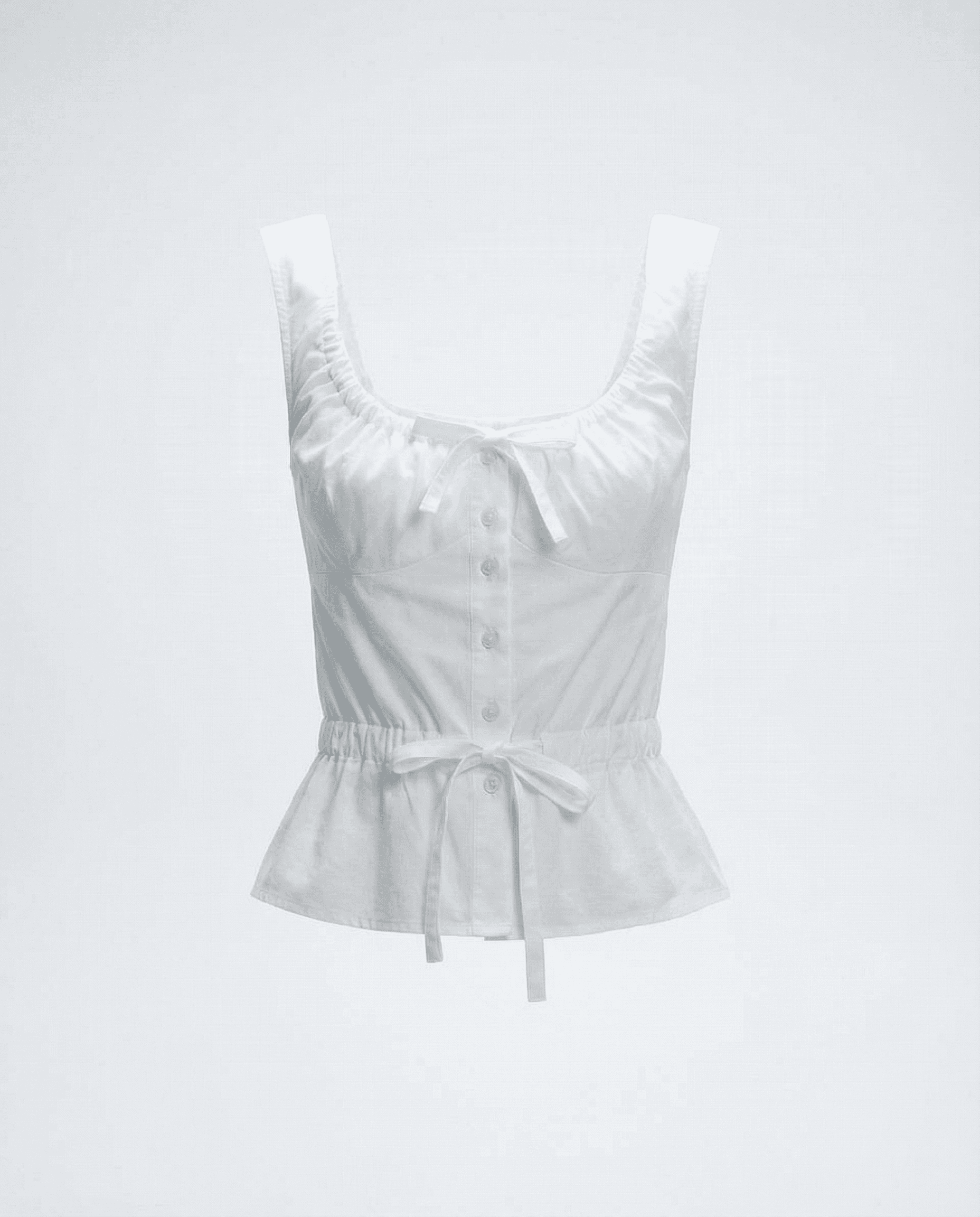 Prada vintage blouse in white cotton with gathered neckline and structured feminine mezzanotte resale