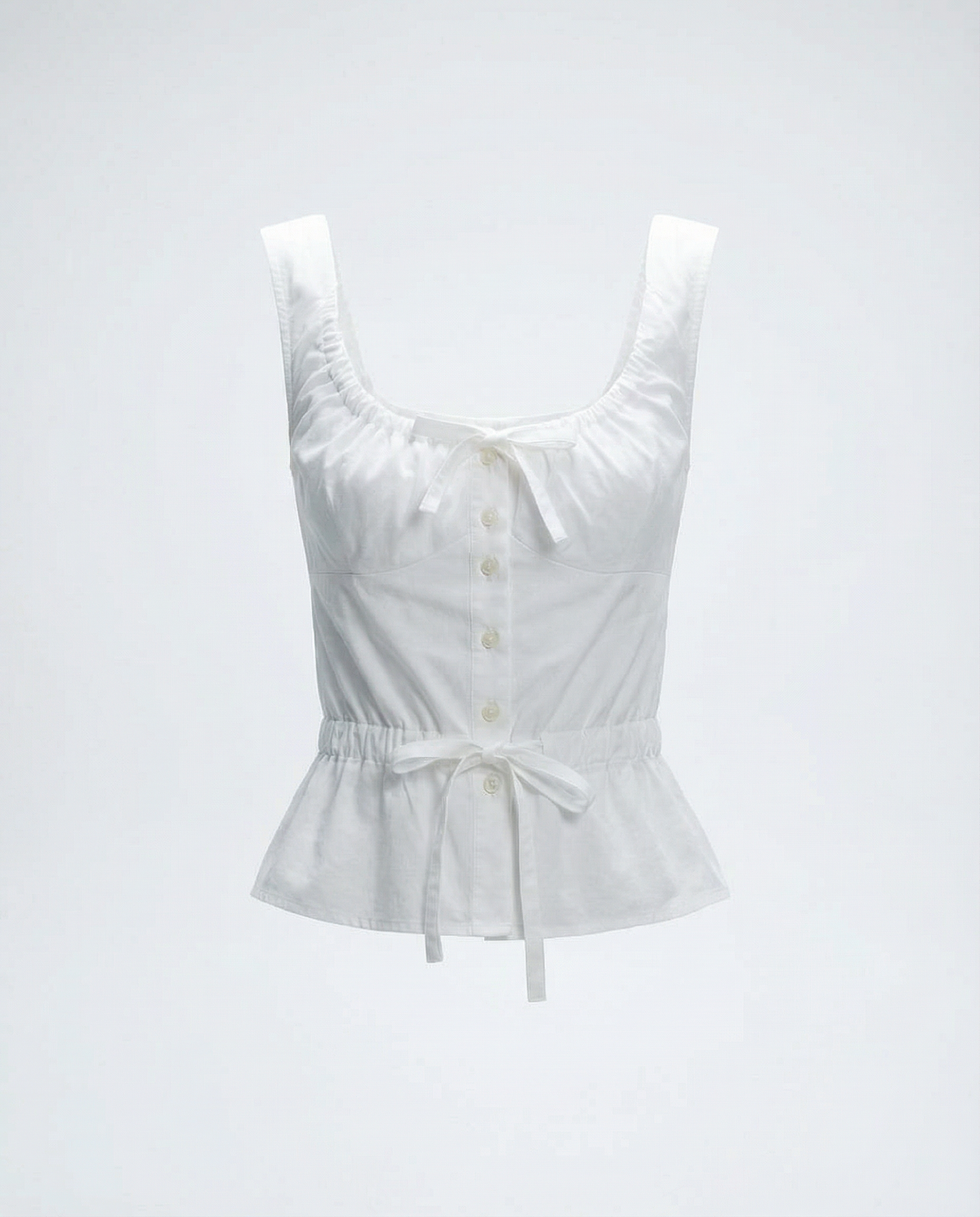 Prada vintage blouse in white cotton with gathered neckline and structured feminine mezzanotte resale