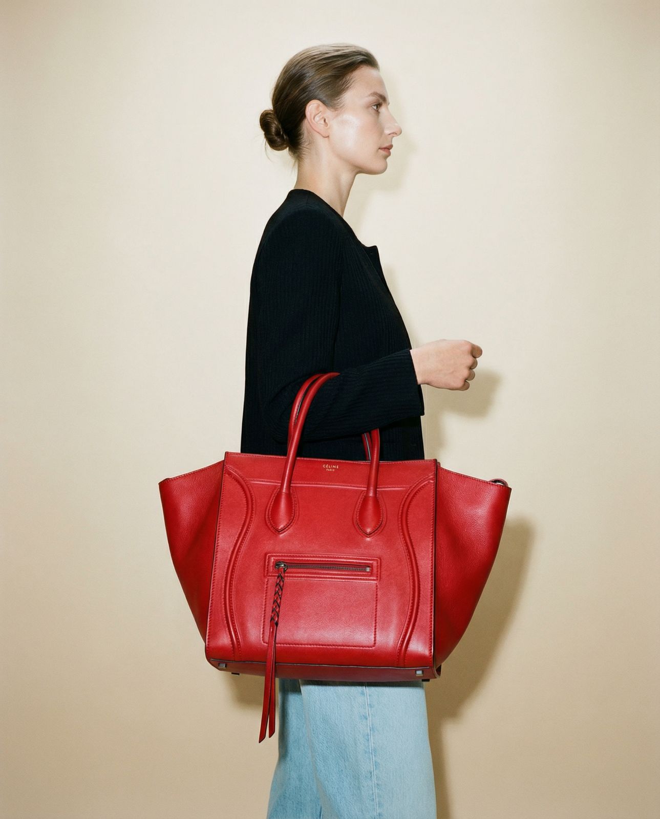 Céline Phantom Luggage Tote in red leather with winged sides Mezzanotte Madrid