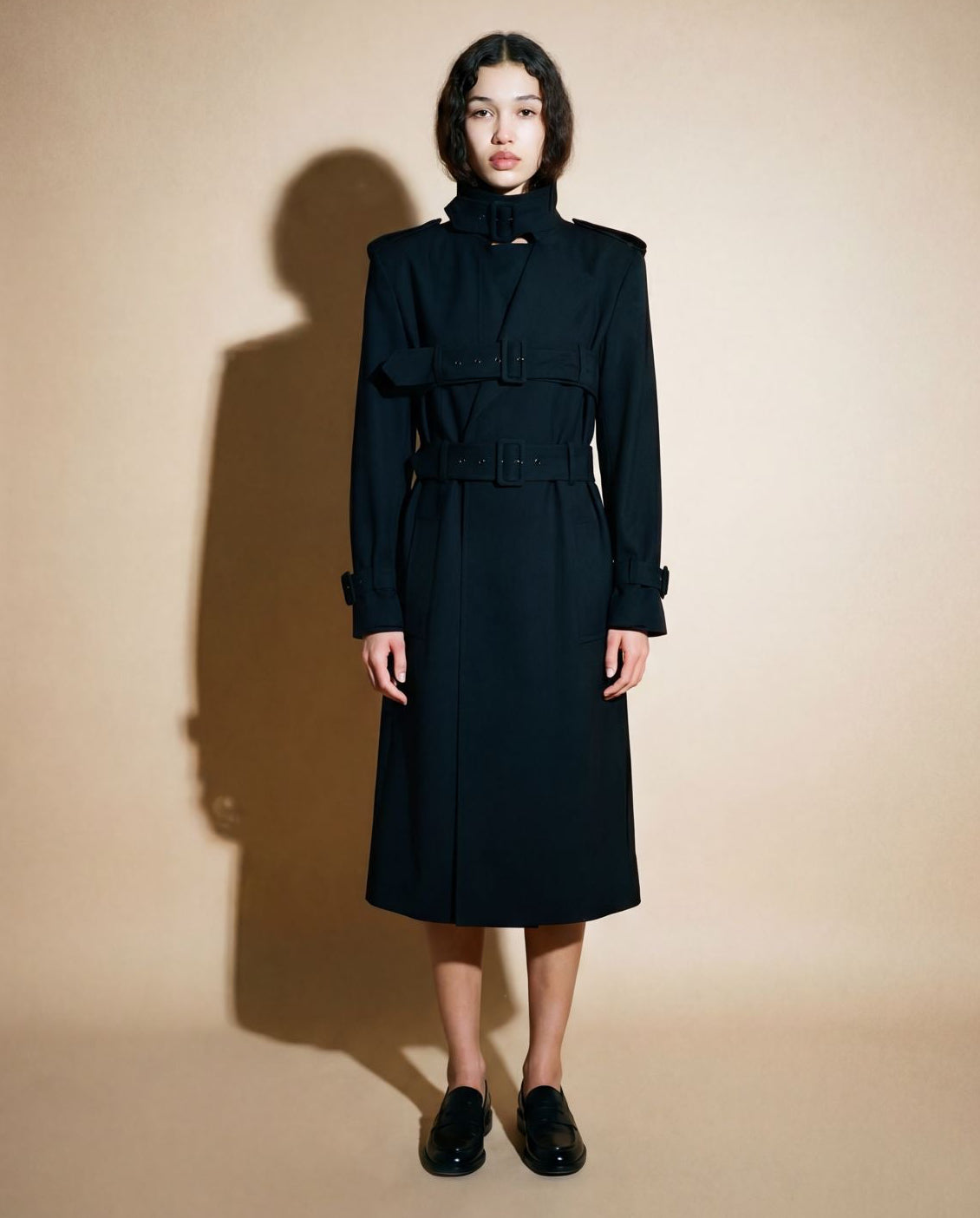 Jean Paul Gaultier black strapped military coat from FW04 Cyber
