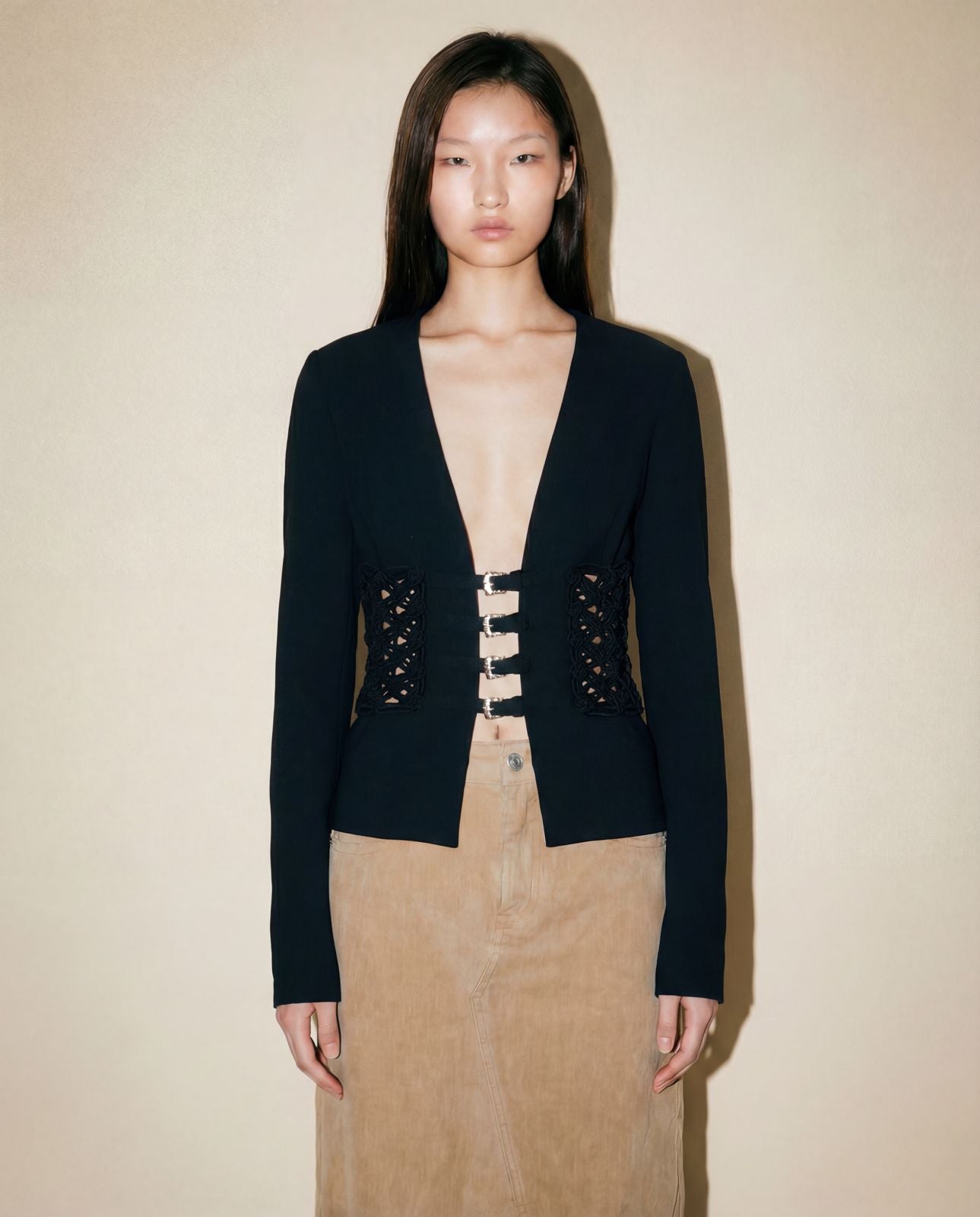 Valentino black cardigan with crystal buckle closures