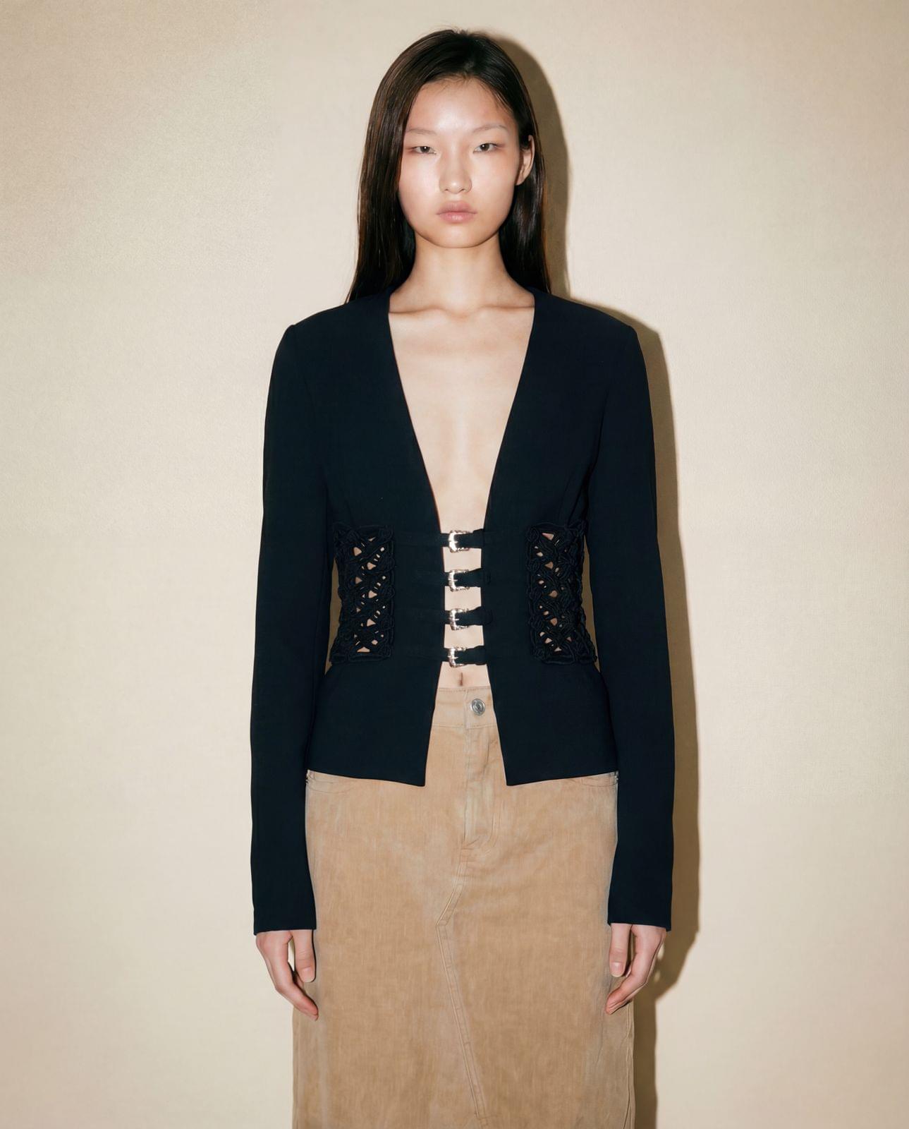 Valentino black cardigan with crystal buckle closures