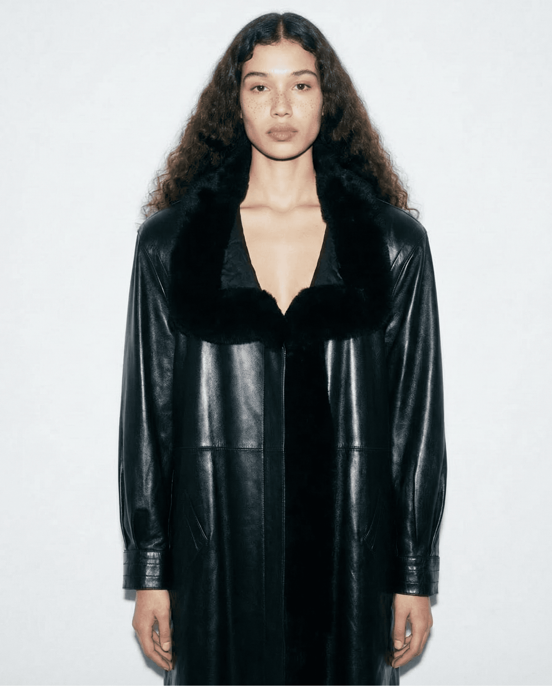 Yves Saint Laurent vintage leather coat with fur trim and oversized silhouette | 1980s Russian style YSL coat