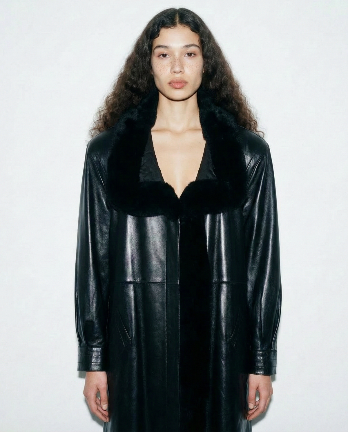 Yves Saint Laurent vintage leather coat with fur trim and oversized silhouette | 1980s Russian style YSL coat