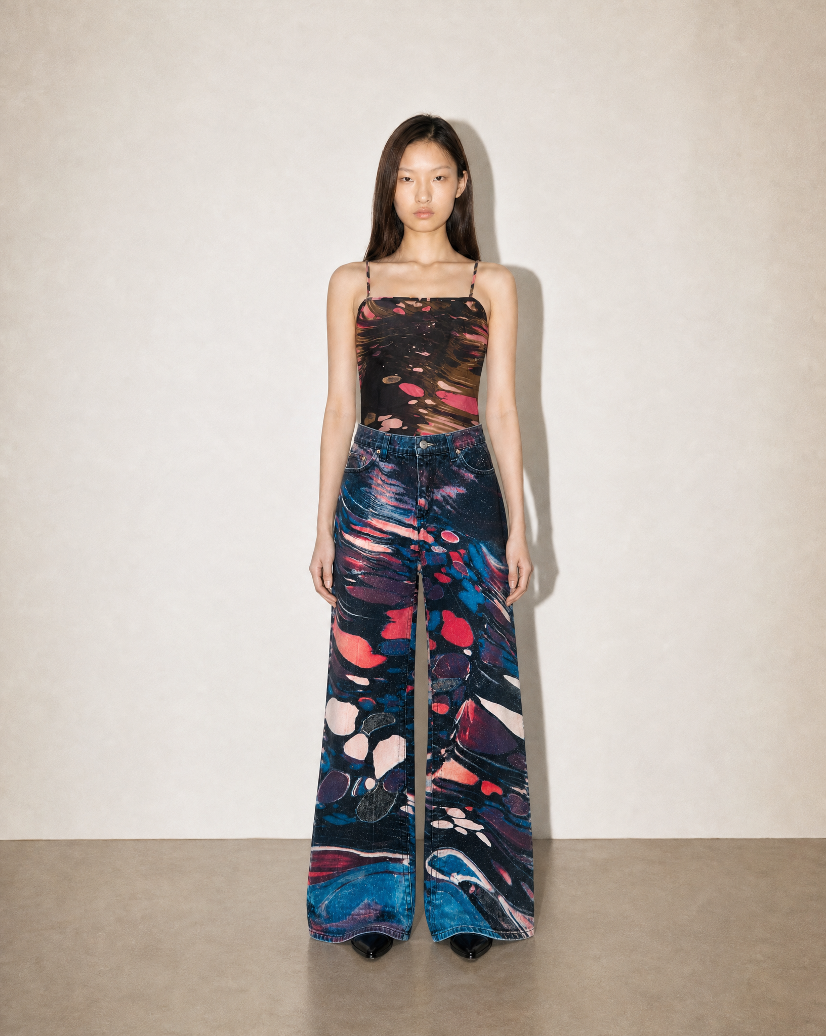 Archival 1990s Roberto Cavalli marbled print set, available at Mezzanotte Madrid.