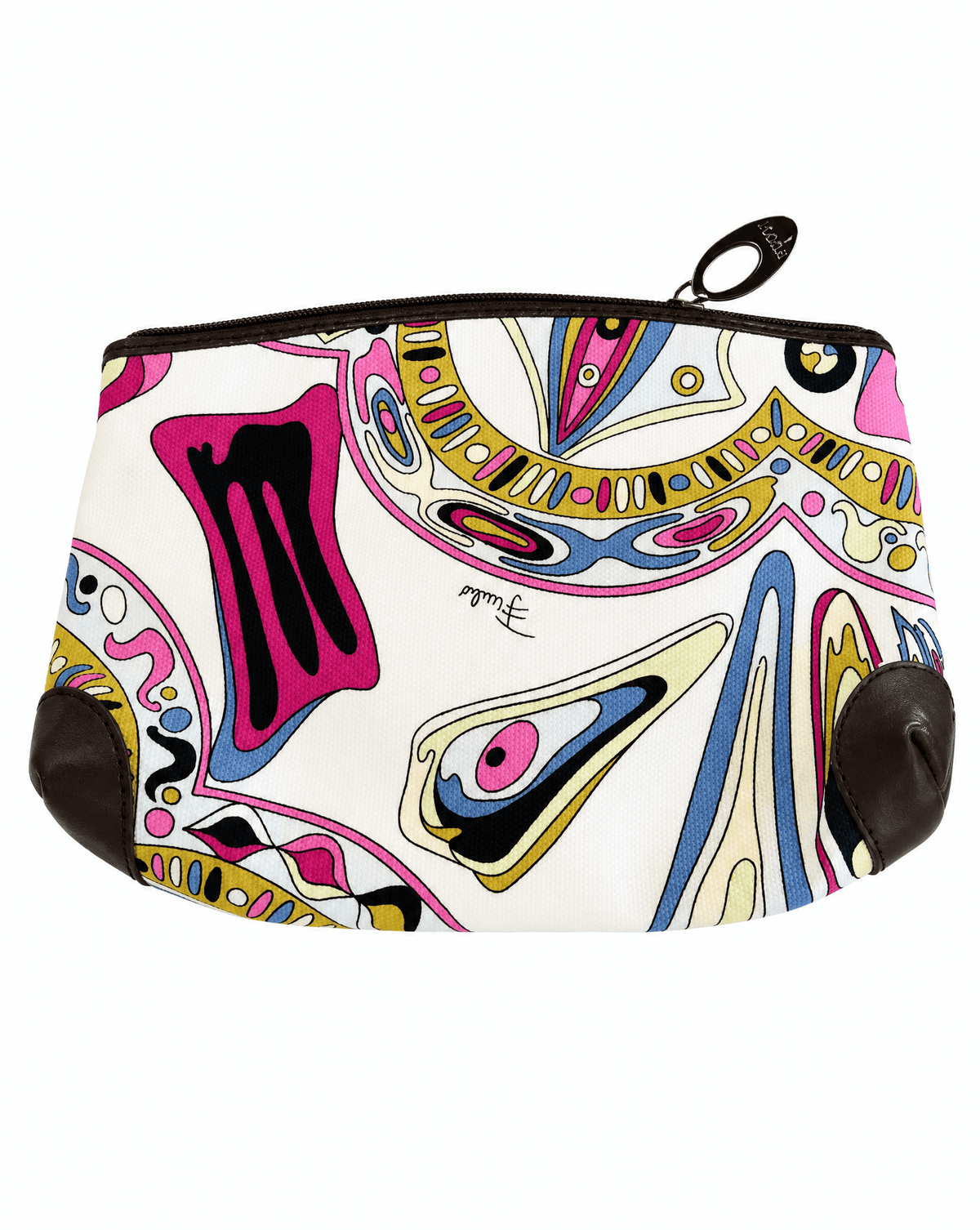 Emilio Pucci 1990s multicolour silk top and matching clutch shown as a complete set. Buy across Europe at Mezzanotte.