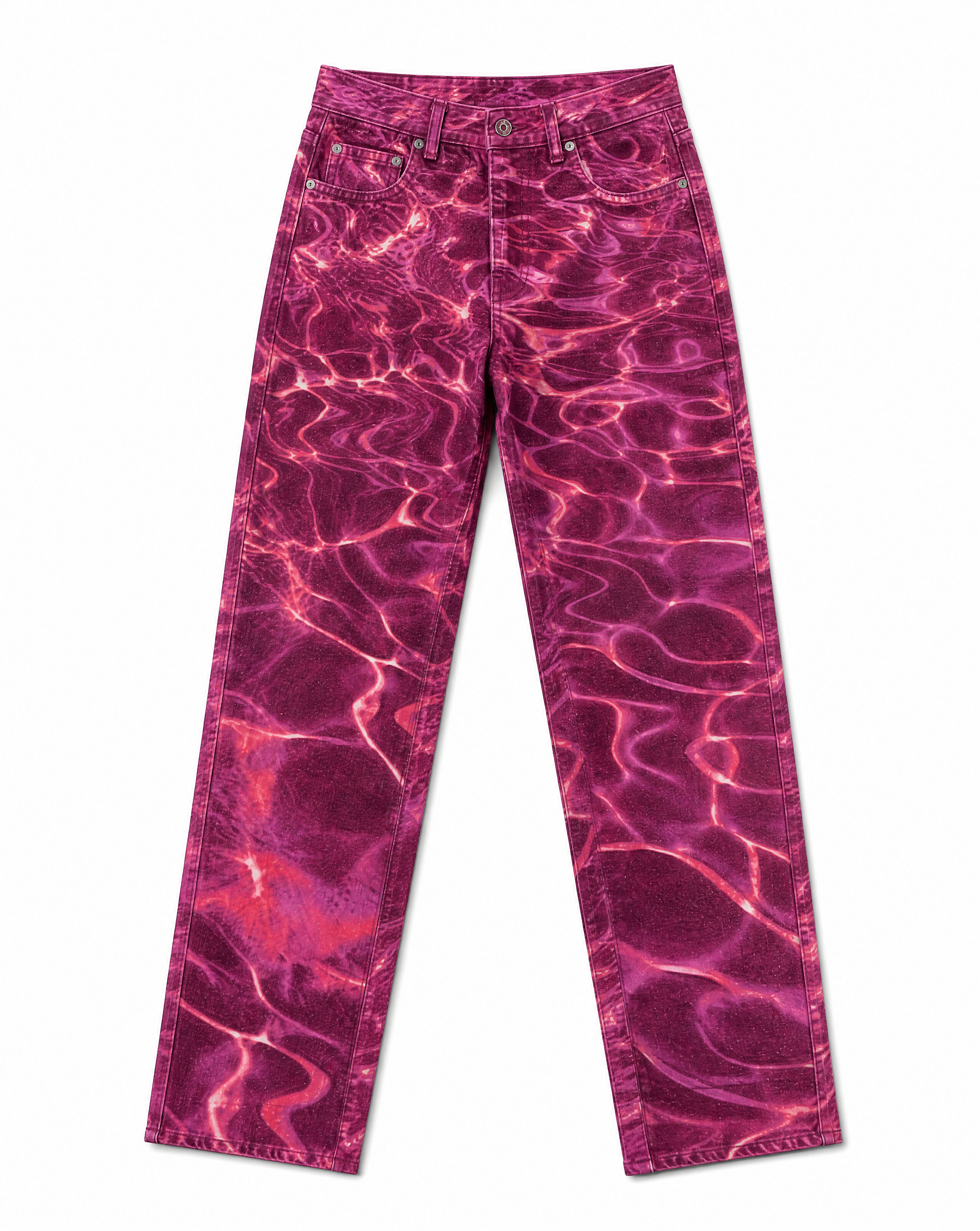 Collector Piece SS 2001 Roberto Cavalli Pink Ocean Wave Print Denim Jeans