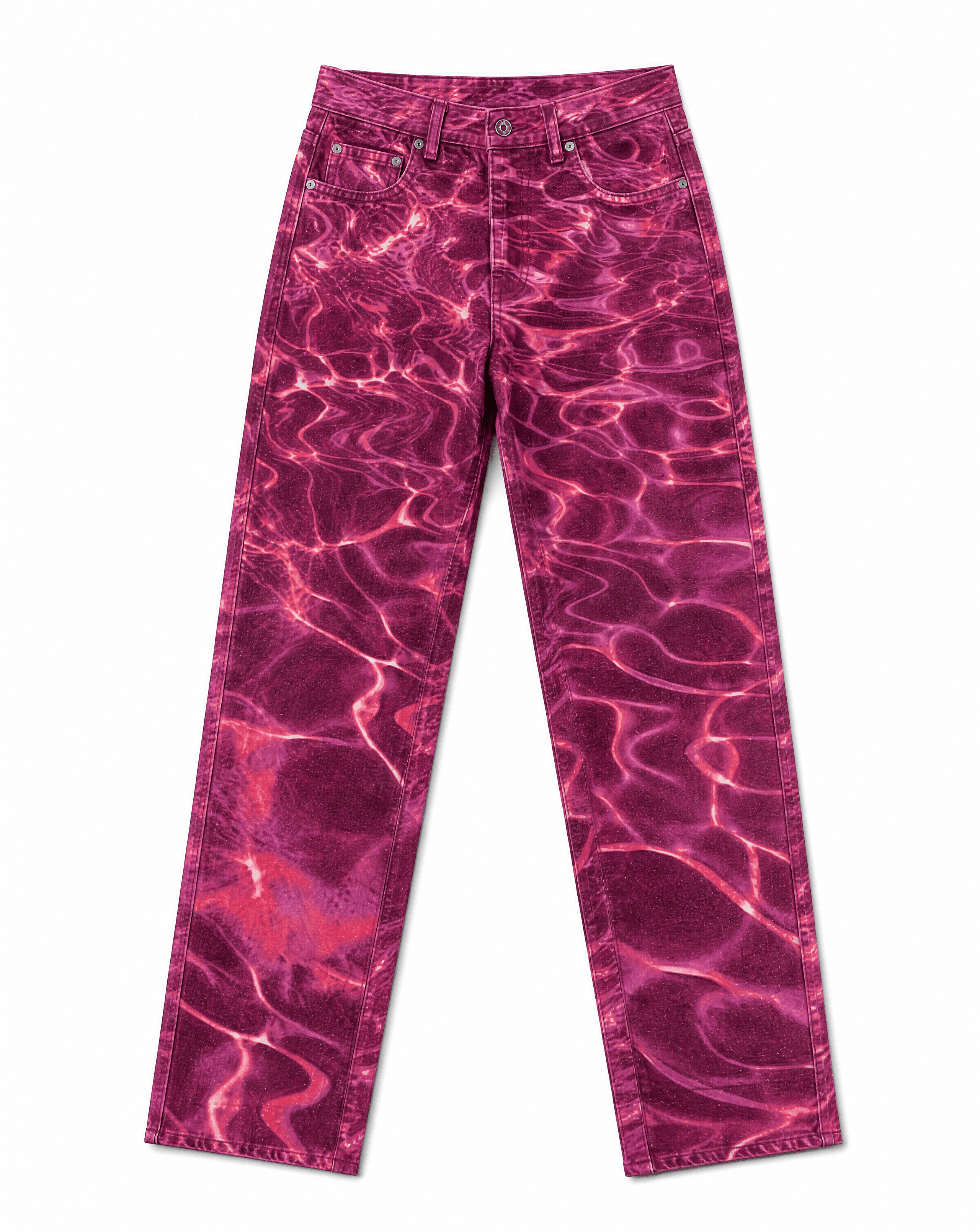 Collector Piece SS 2001 Roberto Cavalli Pink Ocean Wave Print Denim Jeans.