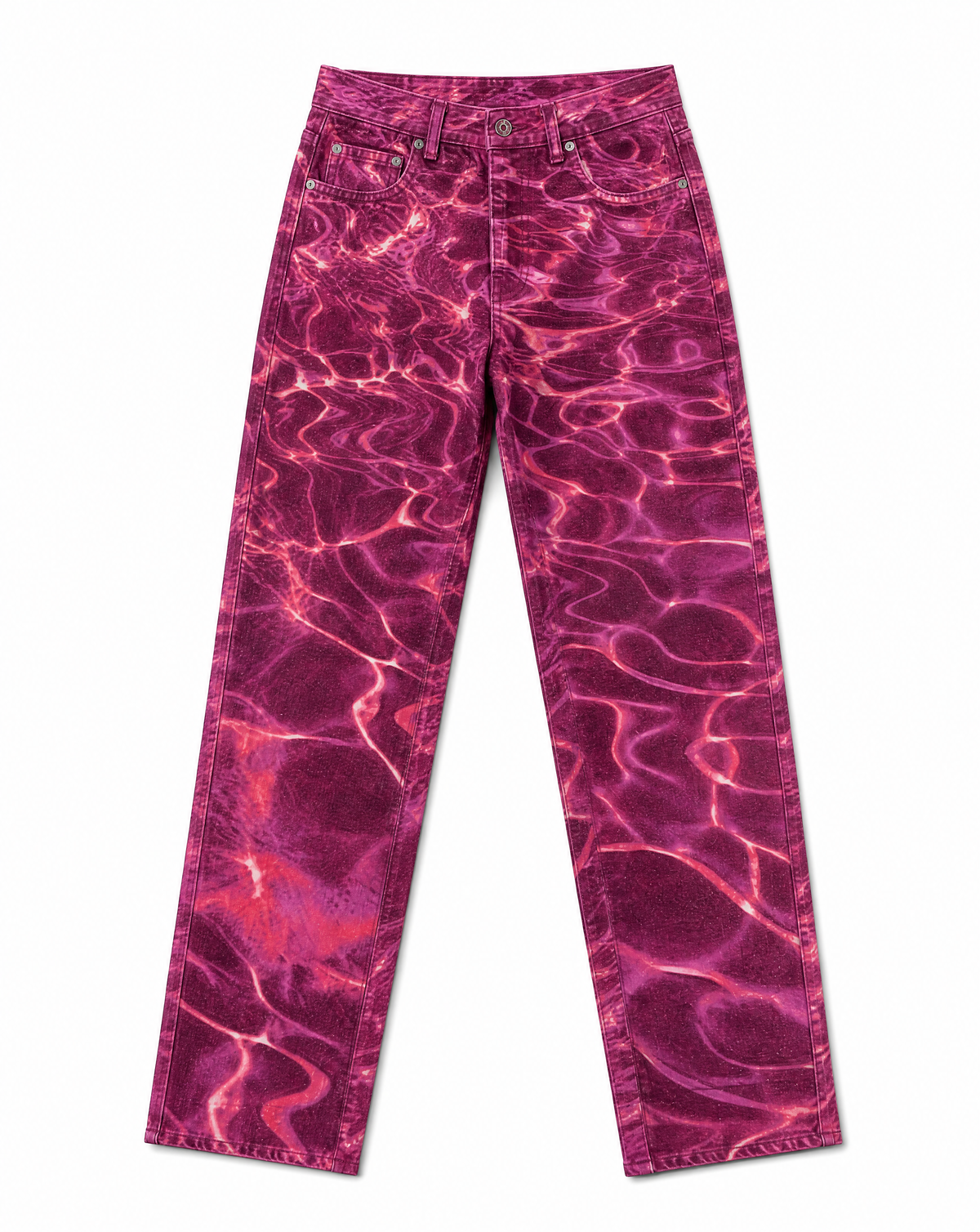 Collector Piece SS 2001 Roberto Cavalli Pink Ocean Wave Print Denim Jeans.