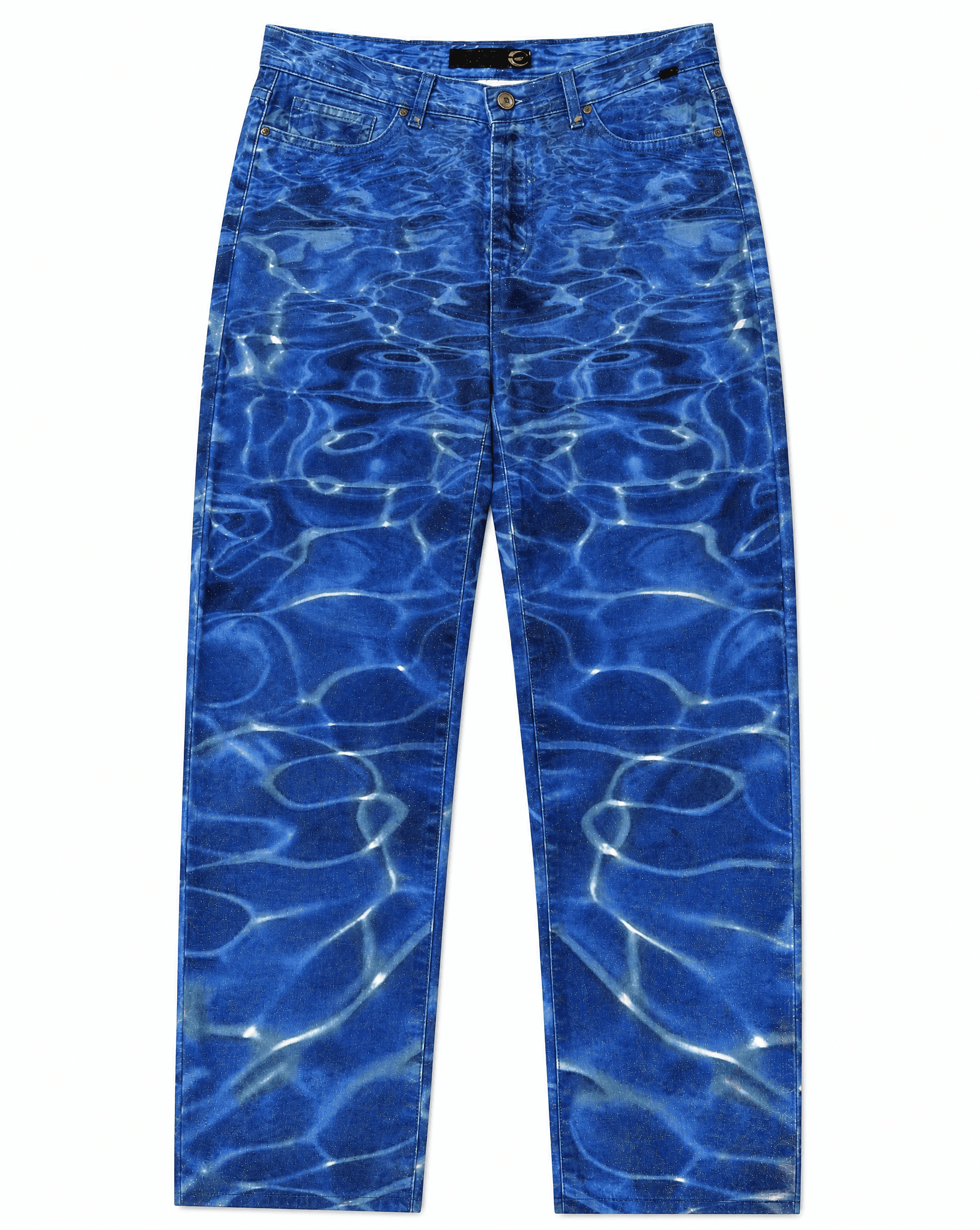 Collector Piece SS 2001 Roberto Cavalli Blue Ocean Wave Print Denim Jeans.