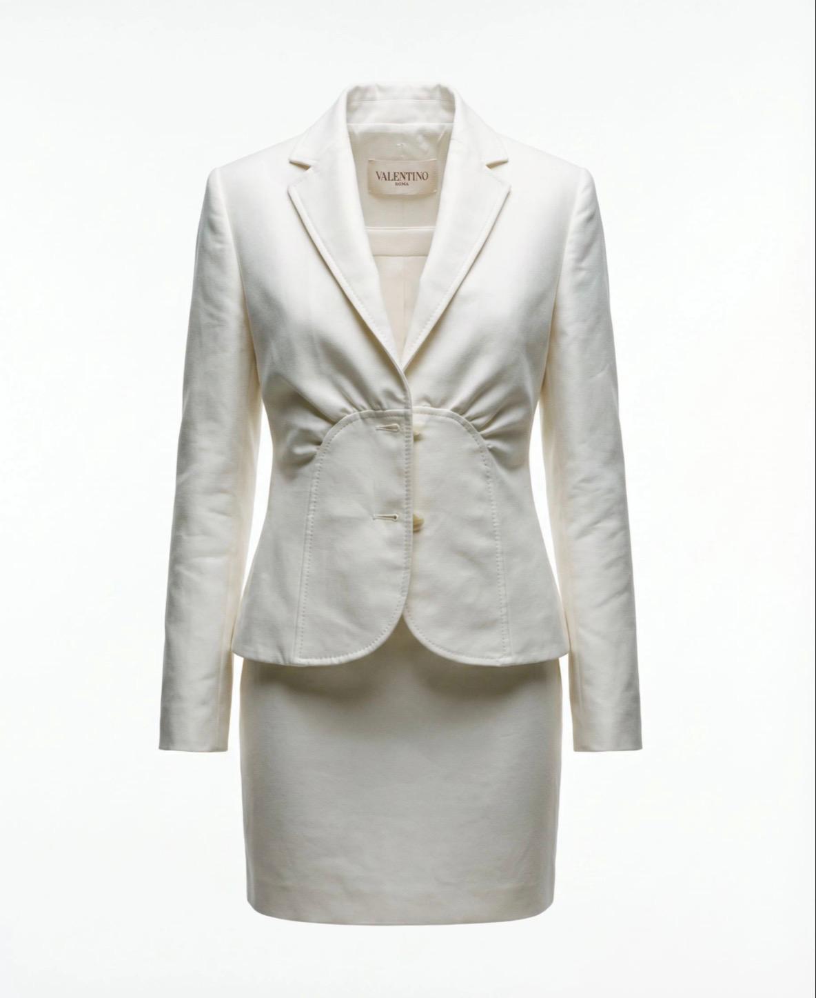 Vintage Valentino tailored skirt set in ivory silk blend vintage rental bridal mezzanotte