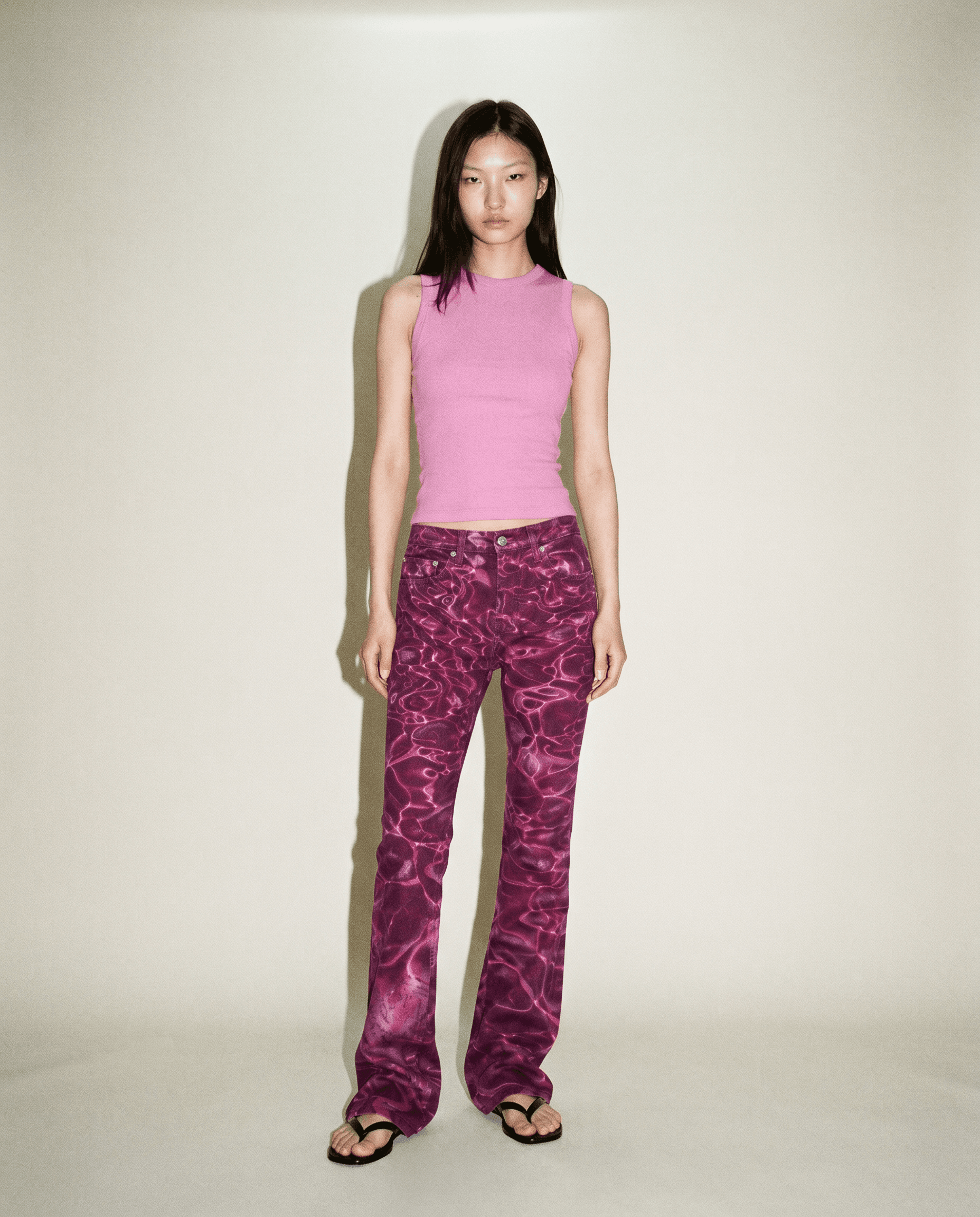 Collector Piece SS 2001 Roberto Cavalli Pink Ocean Wave Print Denim Jeans.