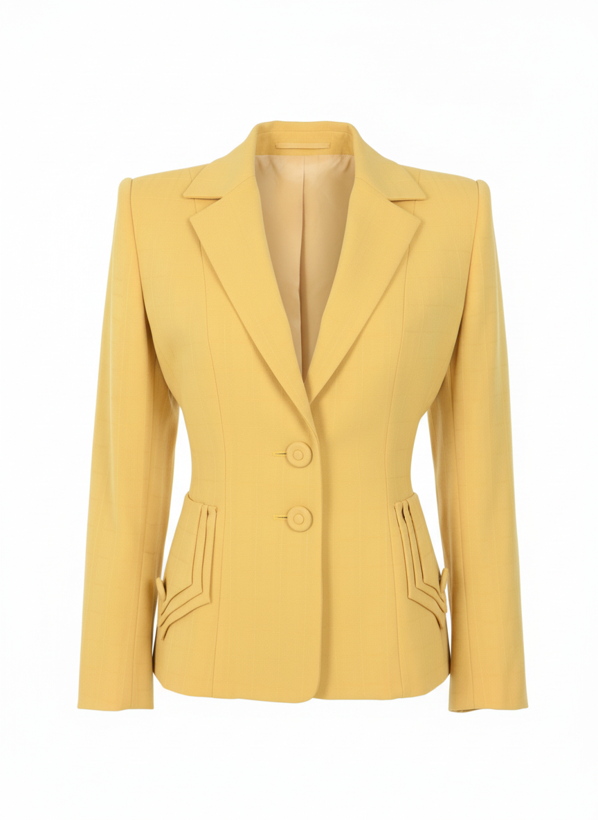 Vintage Norma Kamali vibrant yellow fitted blazer with notched lapels — designer resale Mezzanotte Madrid