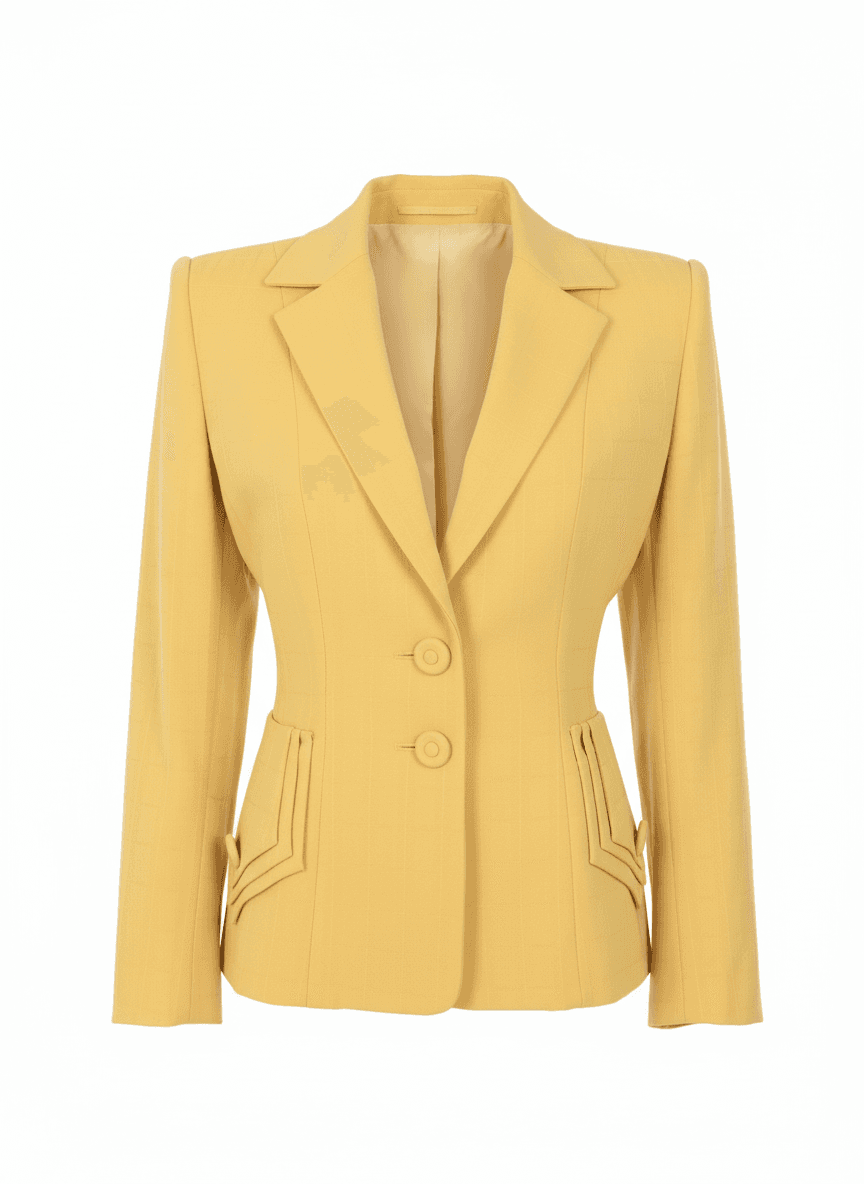 Vintage Norma Kamali vibrant yellow fitted blazer with notched lapels — designer resale Mezzanotte Madrid