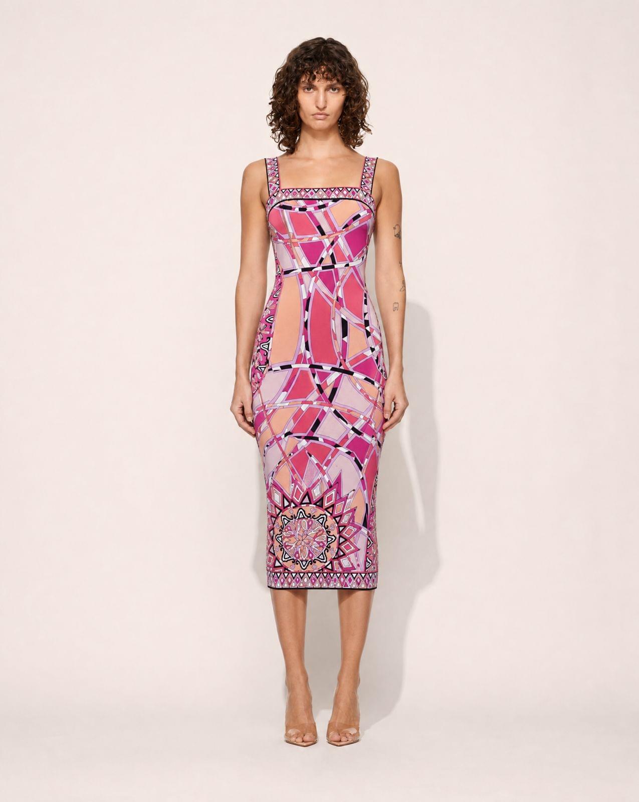 Rare 1960s Emilio Pucci geometric silk dress, available at Mezzanotte Madrid.