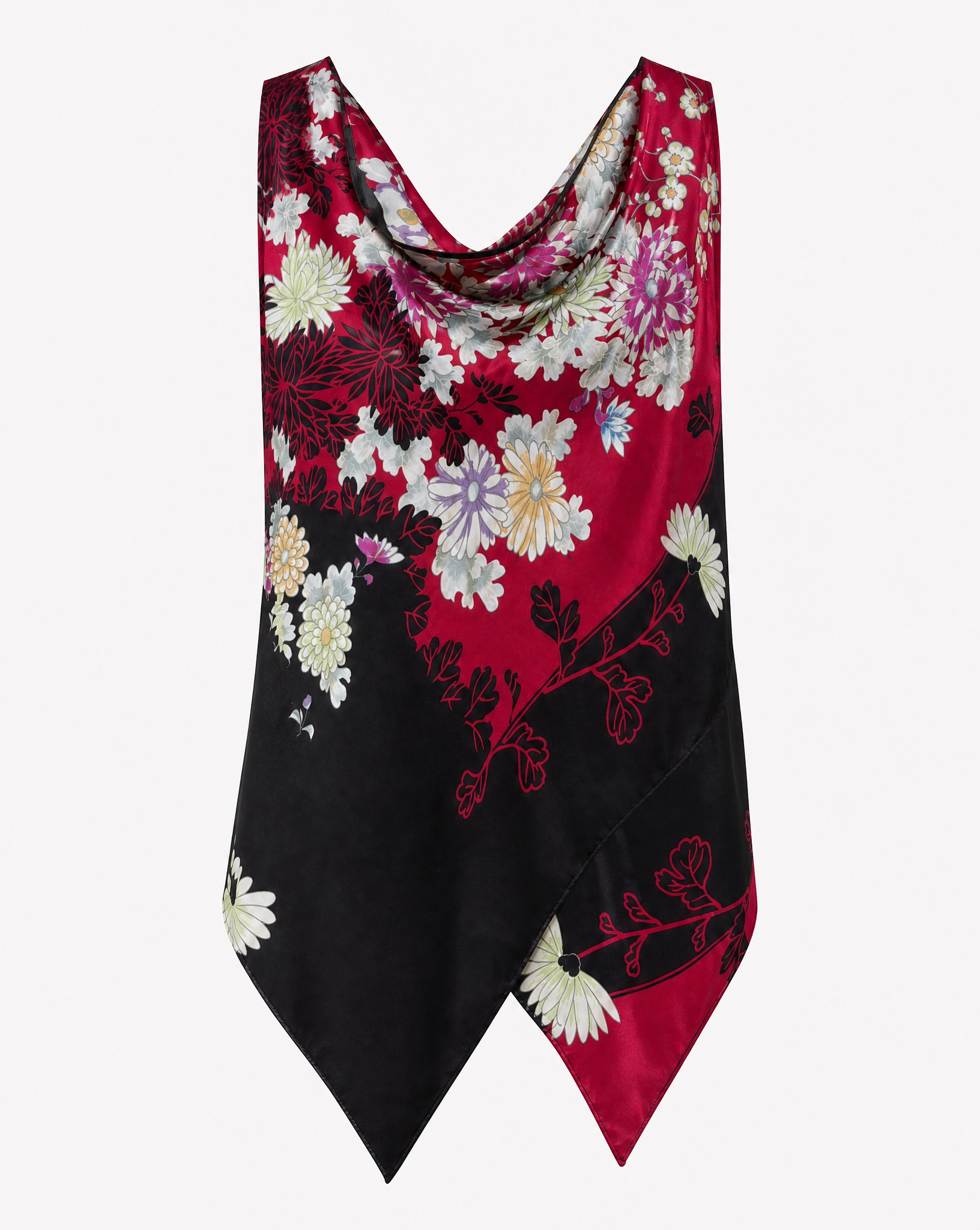 Rare archival Roberto Cavalli S/S 2003 silk top featuring signature floral patterns, exclusively at Mezzanotte.
