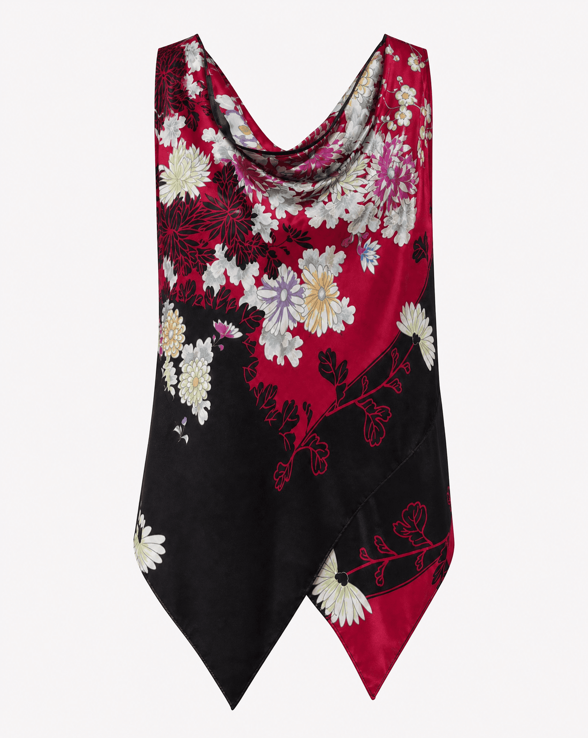 Rare archival Roberto Cavalli S/S 2003 silk top featuring signature floral patterns, exclusively at Mezzanotte.