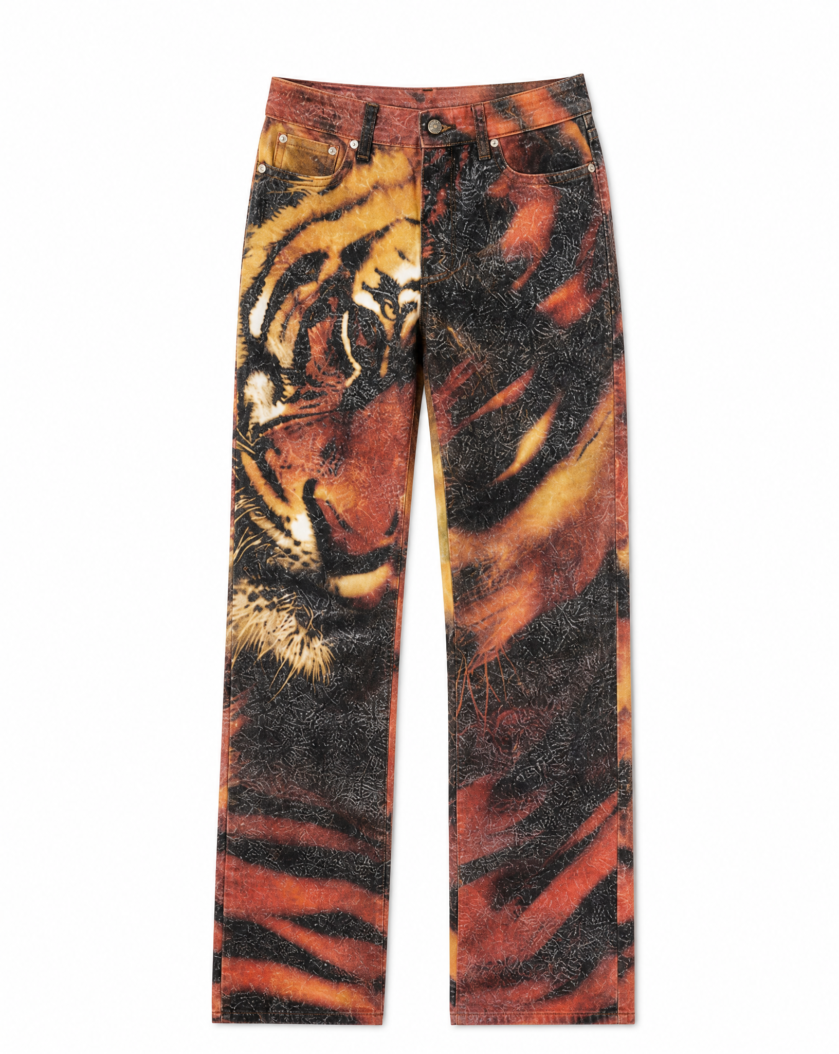 Rare Runway Piece FW 2000 Roberto Cavalli Tiger Print Glitter Denim Jeans