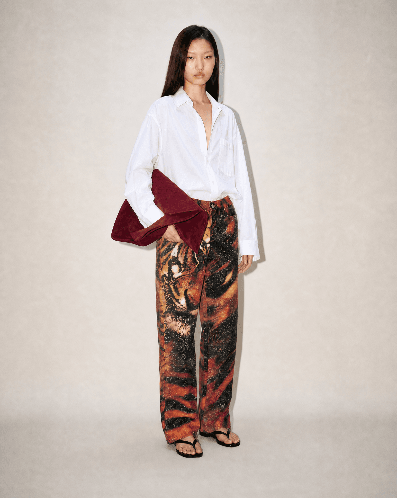 Rare Runway Piece FW 2000 Roberto Cavalli Tiger Print Glitter Denim Jeans.